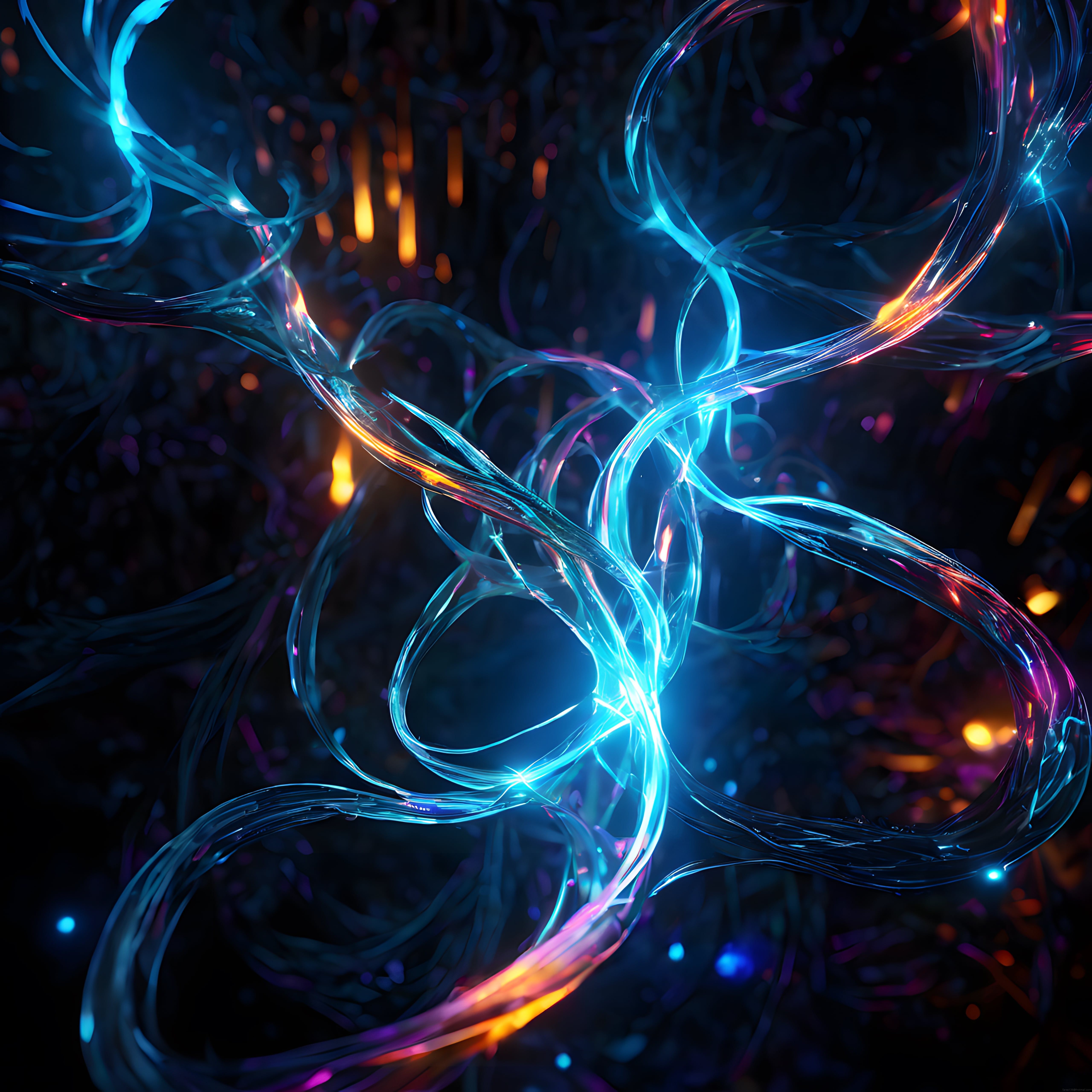 Karanlık Uzayda Parıldayan Neon Işık Şeritleriyle Soyut Dijital Sanat