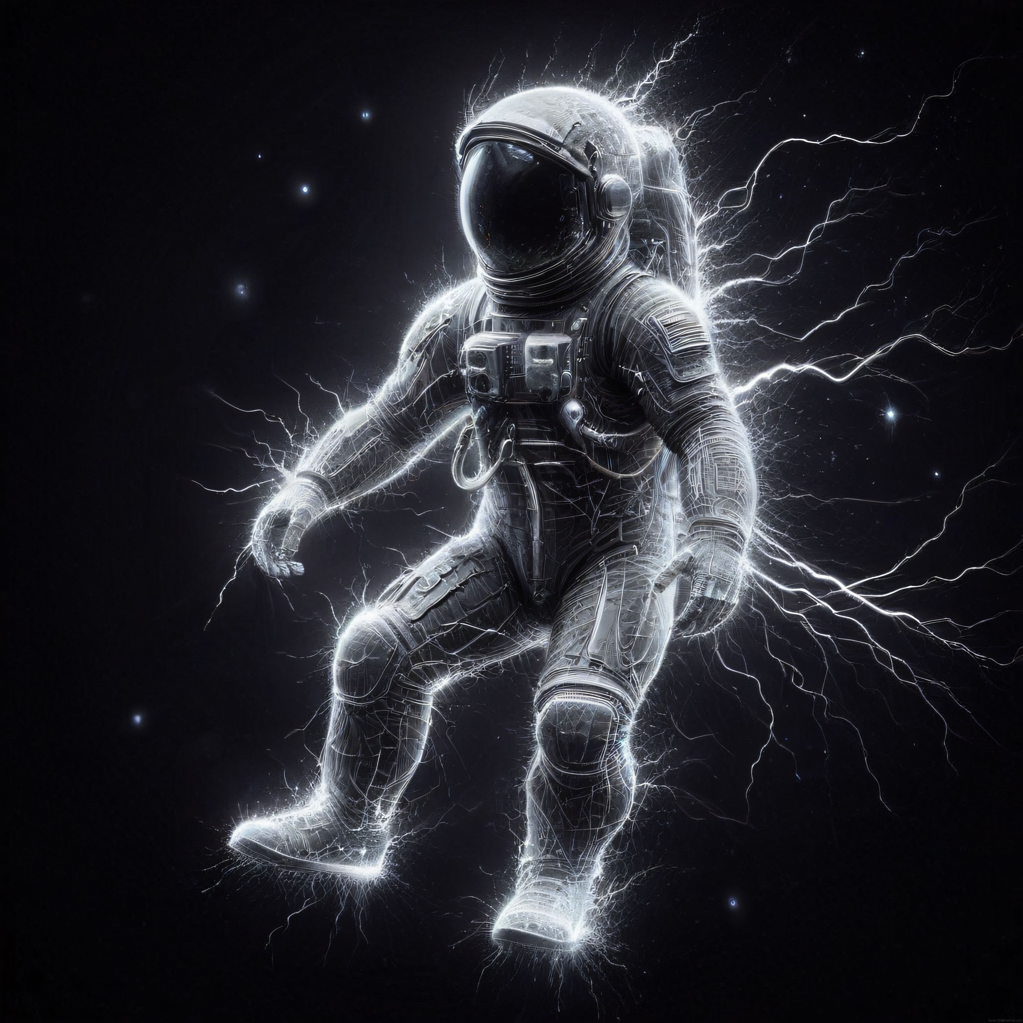 Karanlık Uzayda Yıldız Işıklarıyla Çevrili Gizemli Astronot İllüstrasyonu