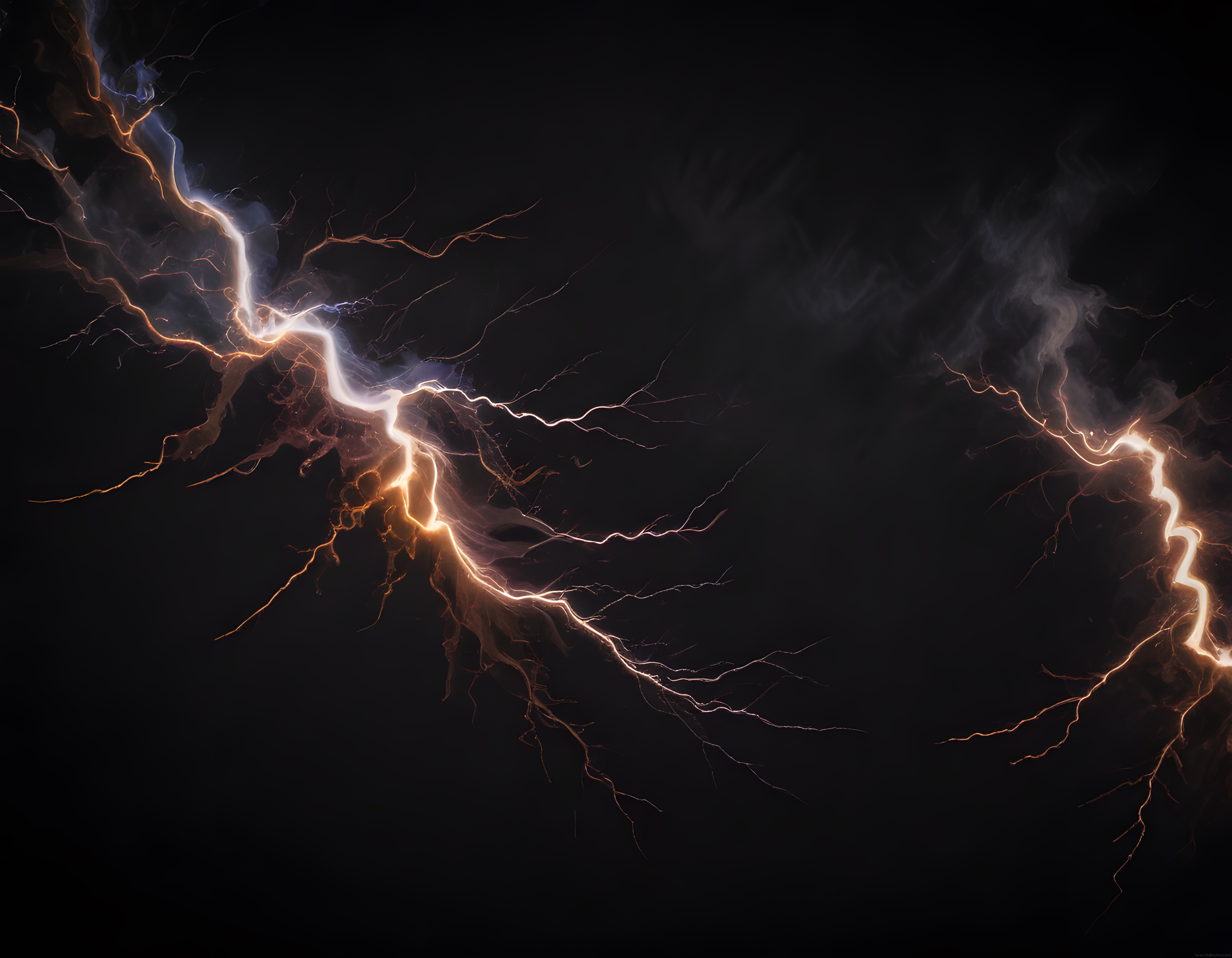 Karanlık zeminde dans eden parlak elektrik enerjisi ve yıldırım arkları