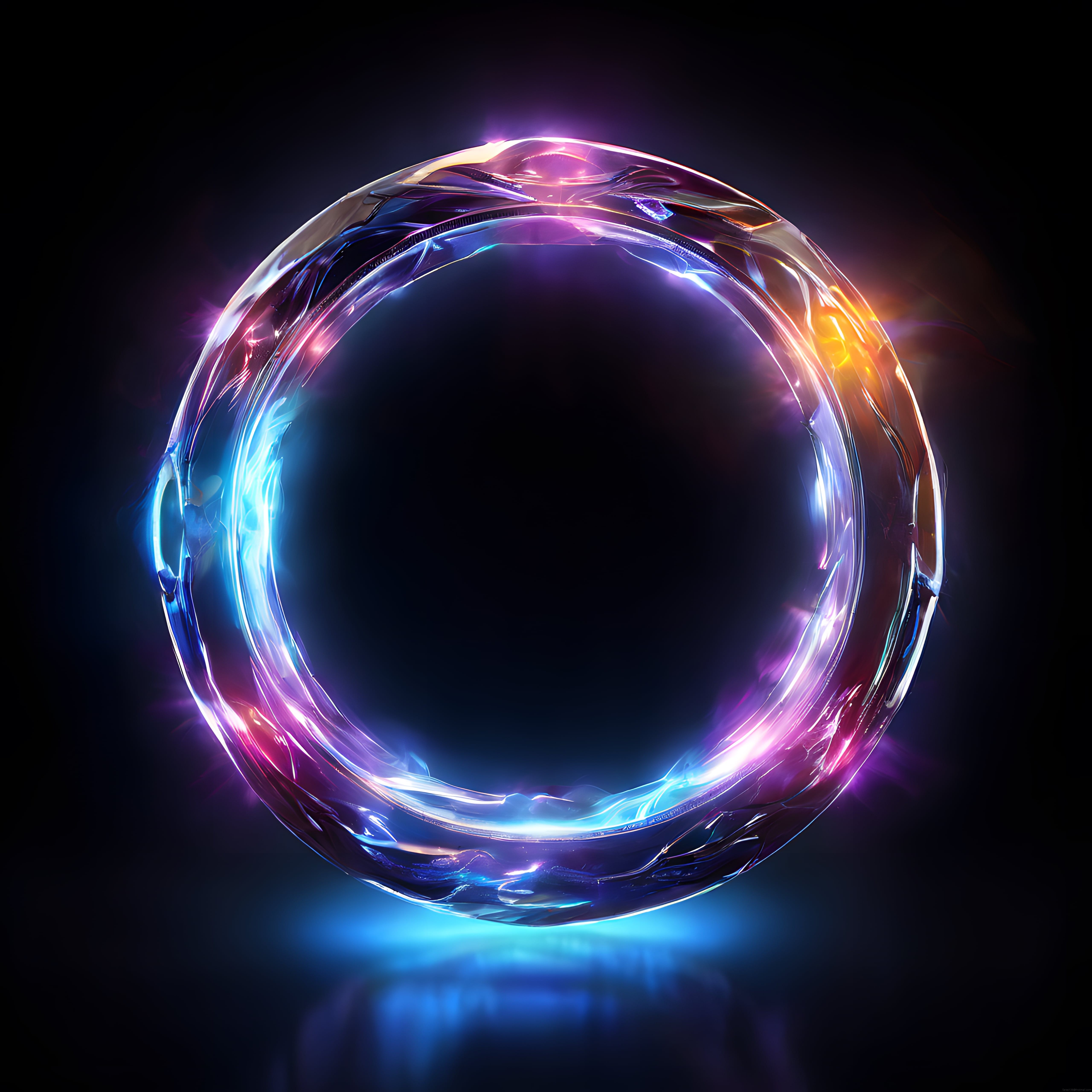 Karanlık Zeminde Parıldayan Neon Renkli Gelecekçi Portal Dijital Sanat Eseri