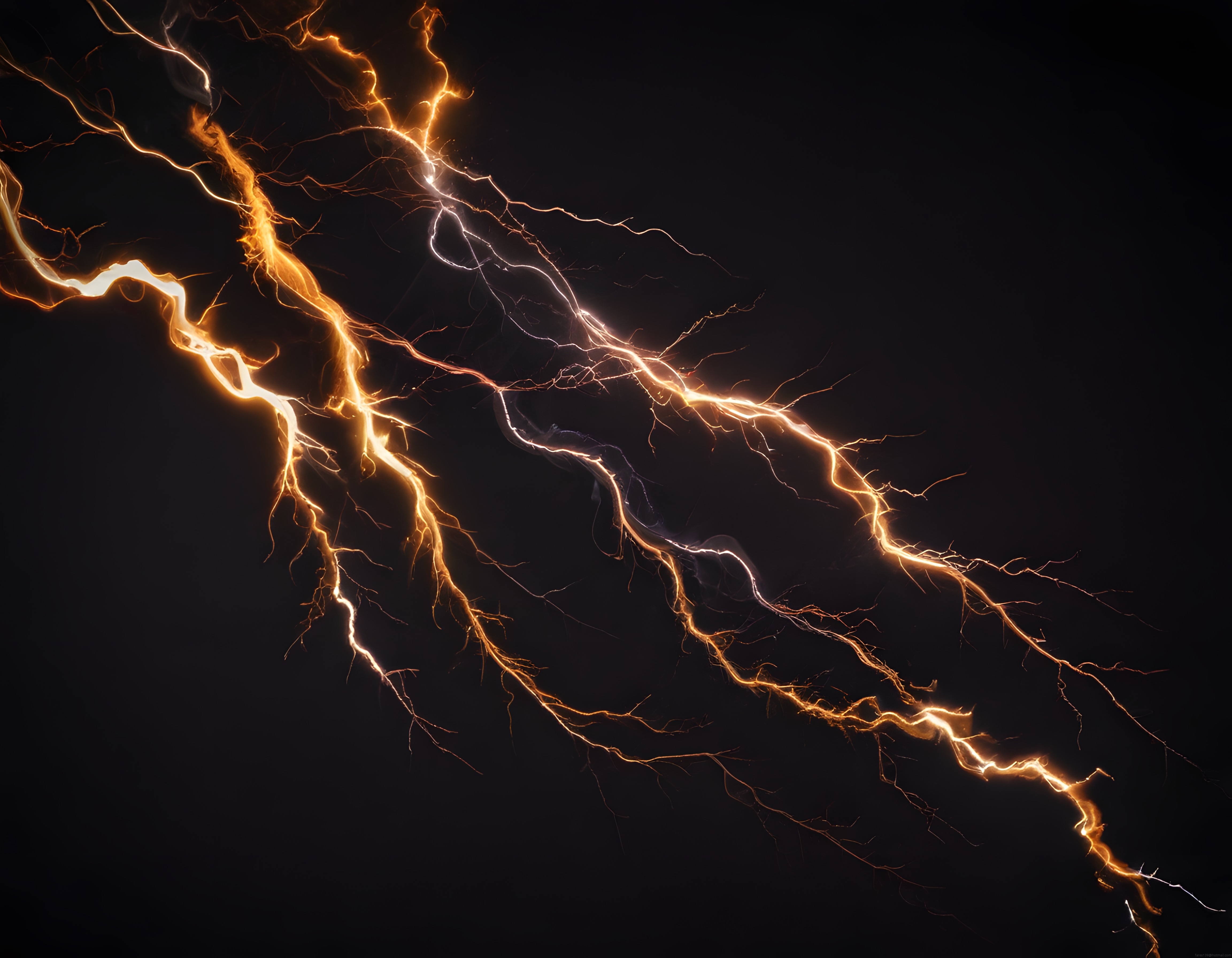 Karanlık Zeminde Parlayan Turuncu-Sarı Yıldırım ve Elektrik Enerjisi