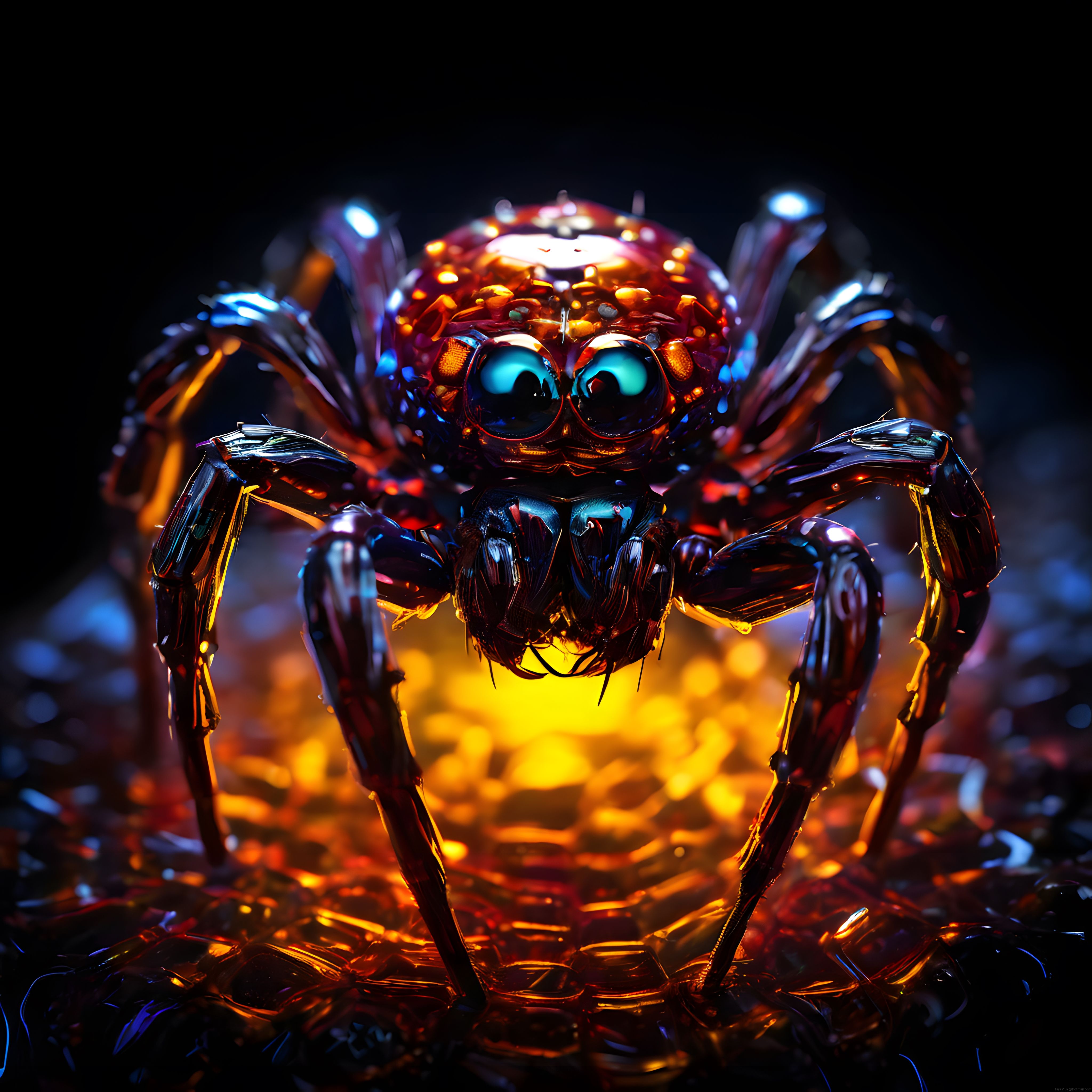 Karanlıkta Parlayan Metal Robot Örümcek: Geleceğin Mekanik Varlığı