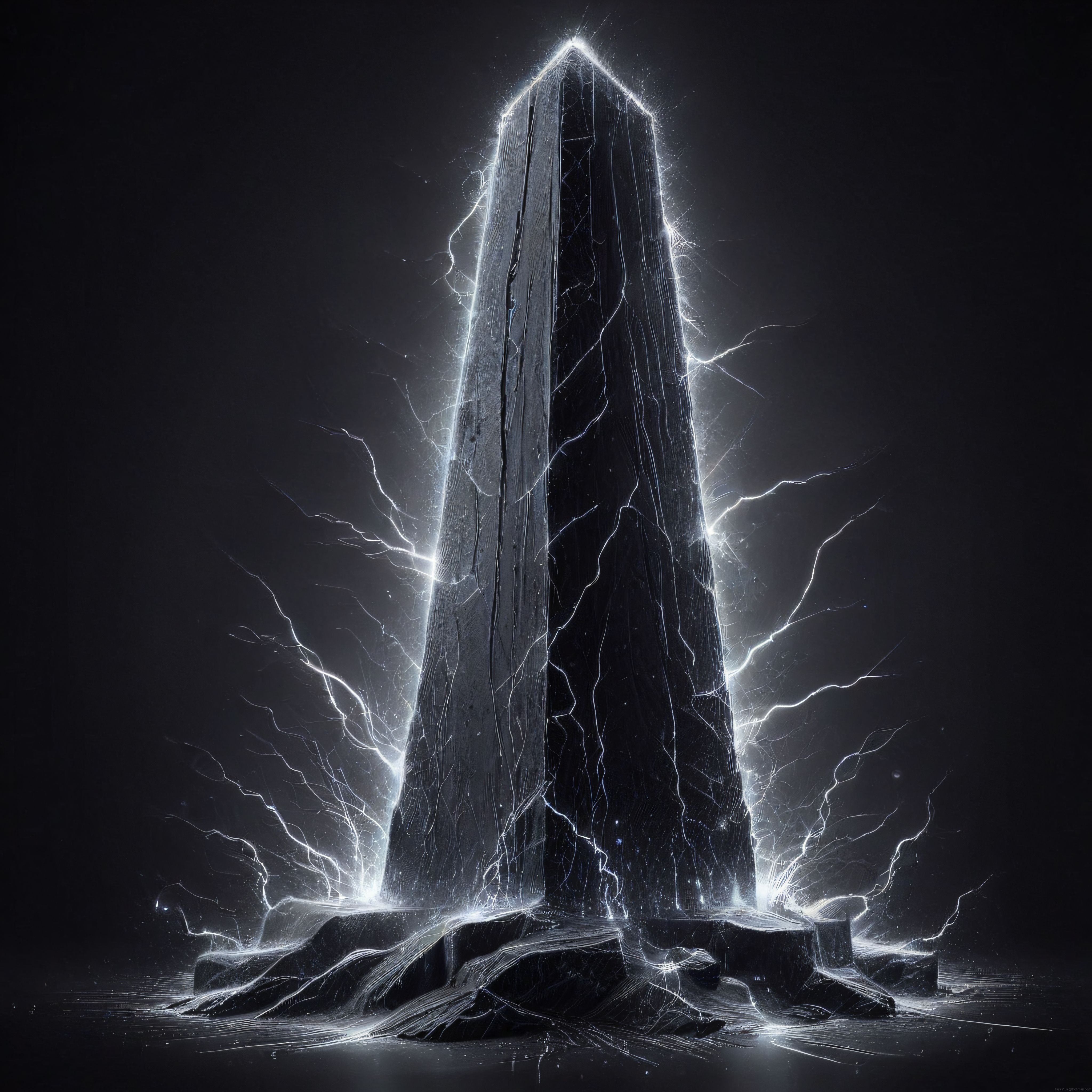 Karanlıkta Yıldırımlarla Parlayan Gizemli Siyah Kristal Obelisk