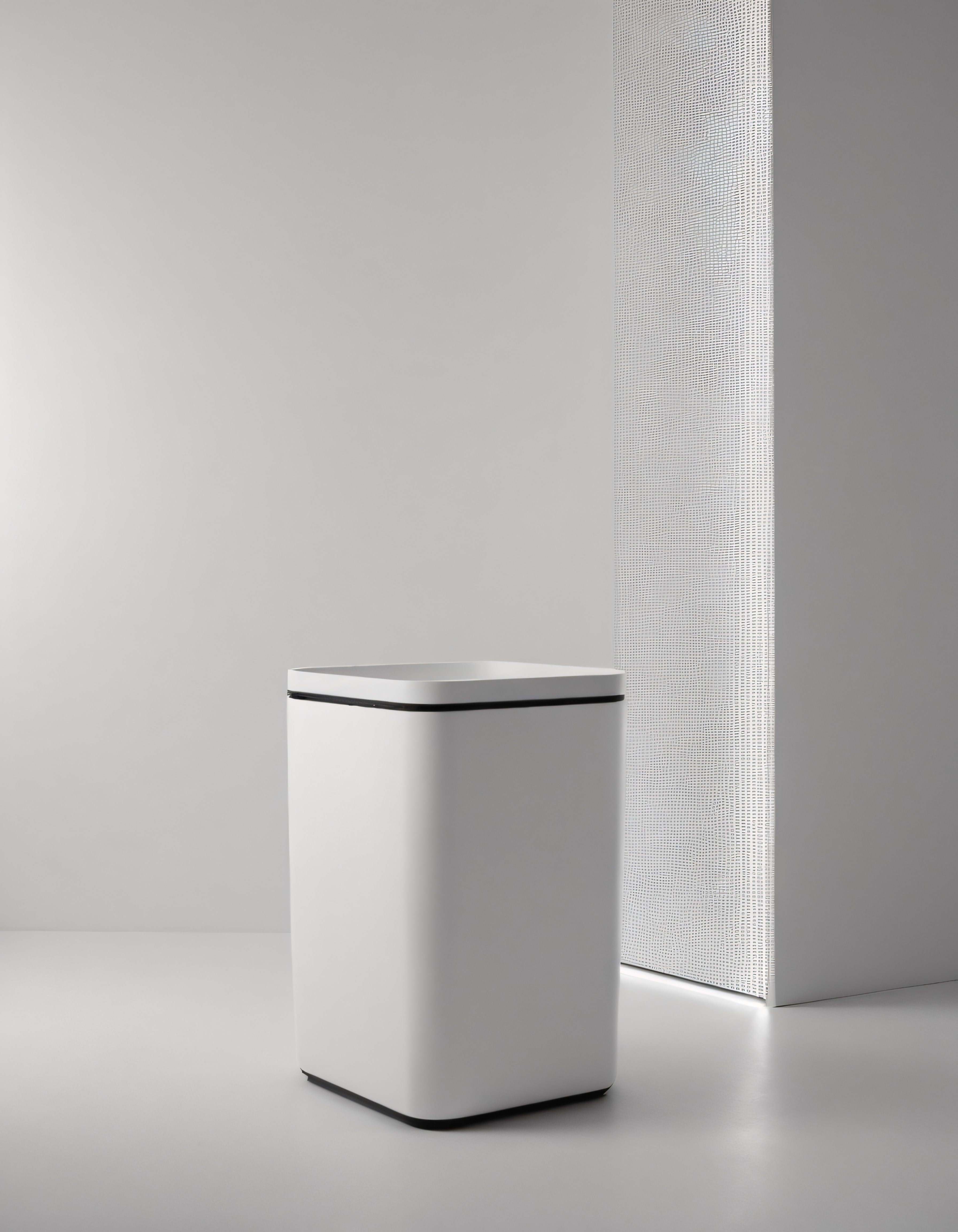 kare beyaz çöp kovası ve modern minimalist iç mekan dekorasyonu