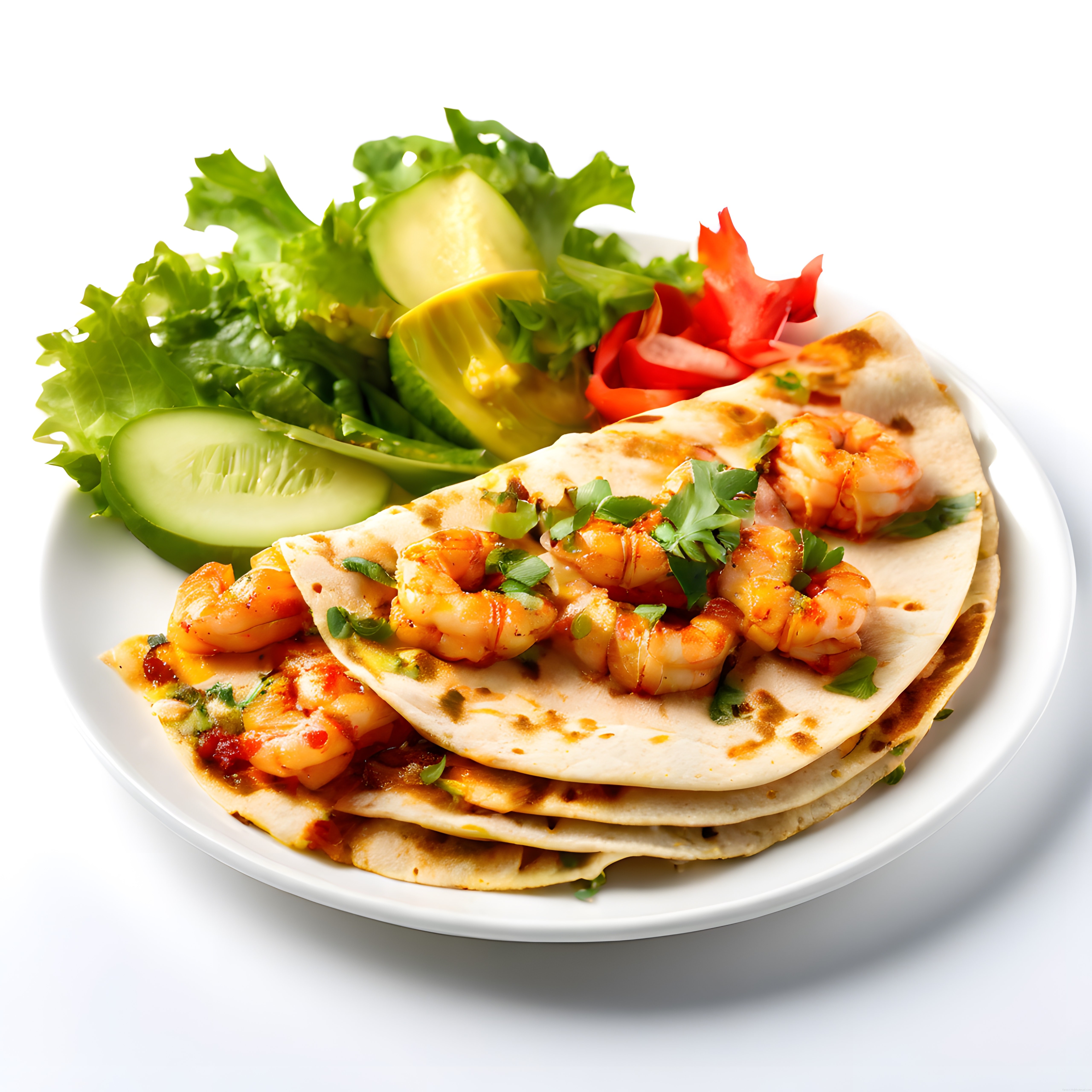 Karidesli Taco ve Taze Sebzeli Salata Sunumu ile Renkli Meksika Mutfağı