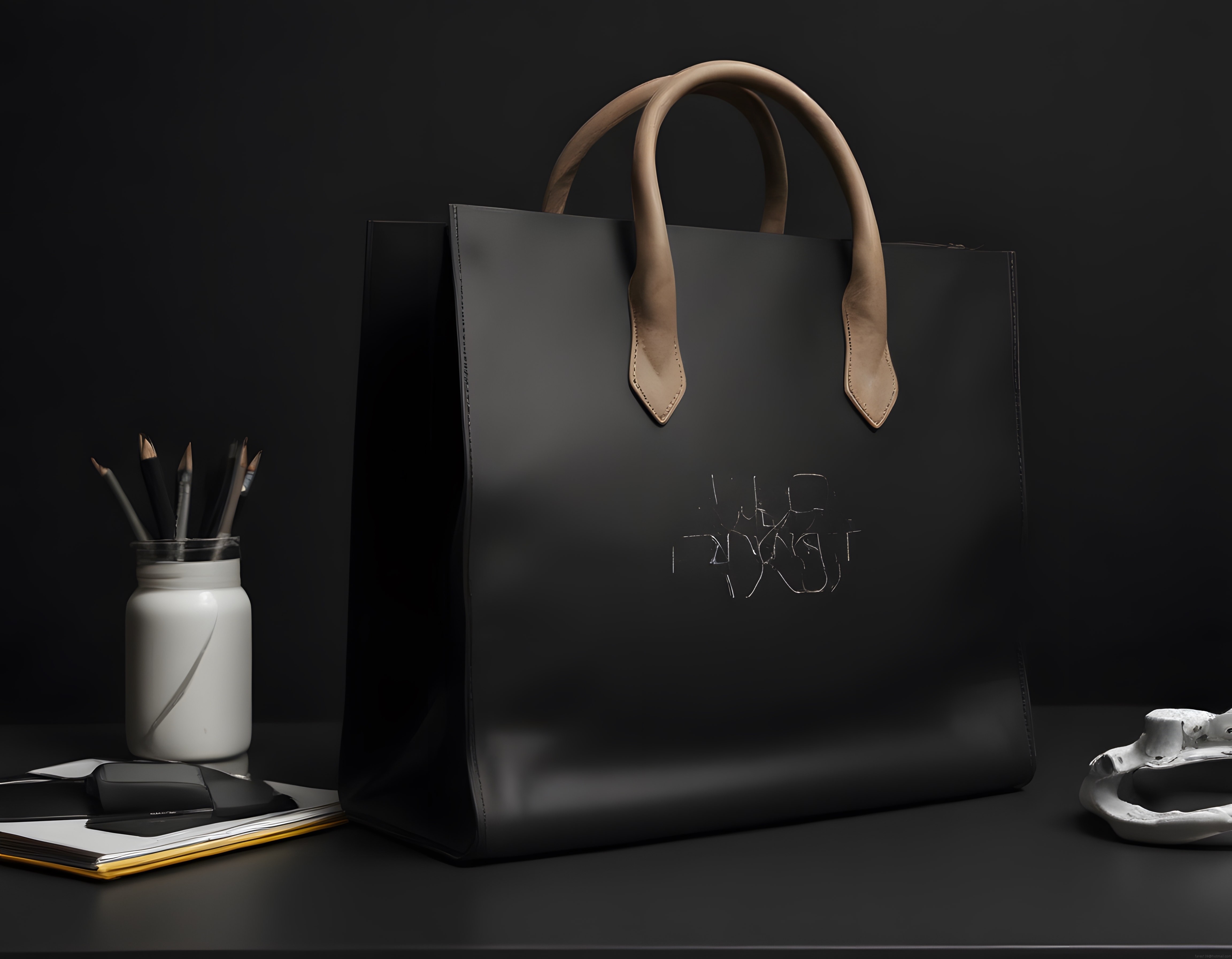 Karl Lagerfeld Siyah Tote Çanta ile Lüks ve Minimalist Stüdyo Kompozisyonu