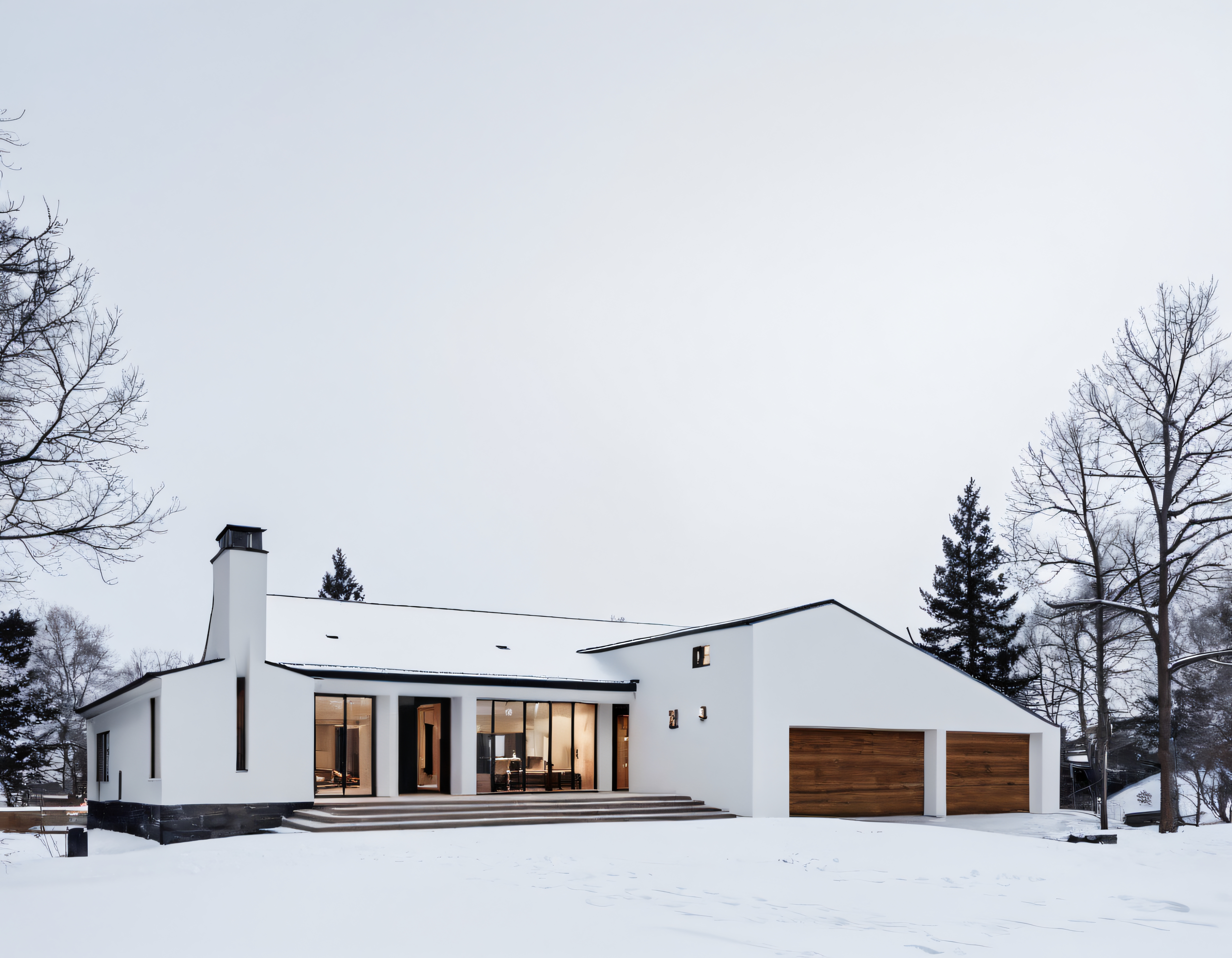Karla Bürünmüş Sessiz Ormanda Işıldayan Modern ve Şık Villa Tasarımı