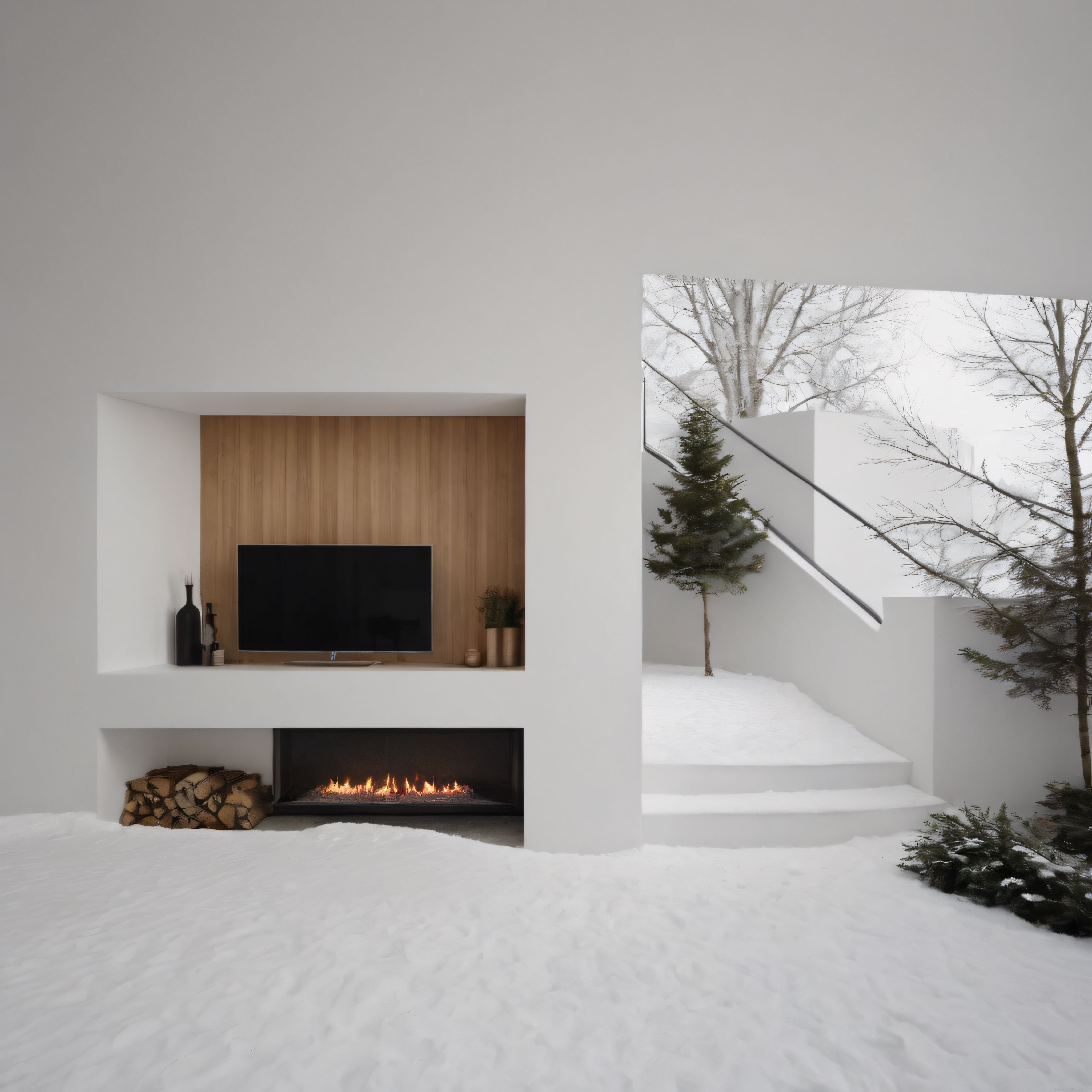 Karla Çevrili Modern Villada Şömine Eşliğinde Sıcacık Minimalist Yaşam