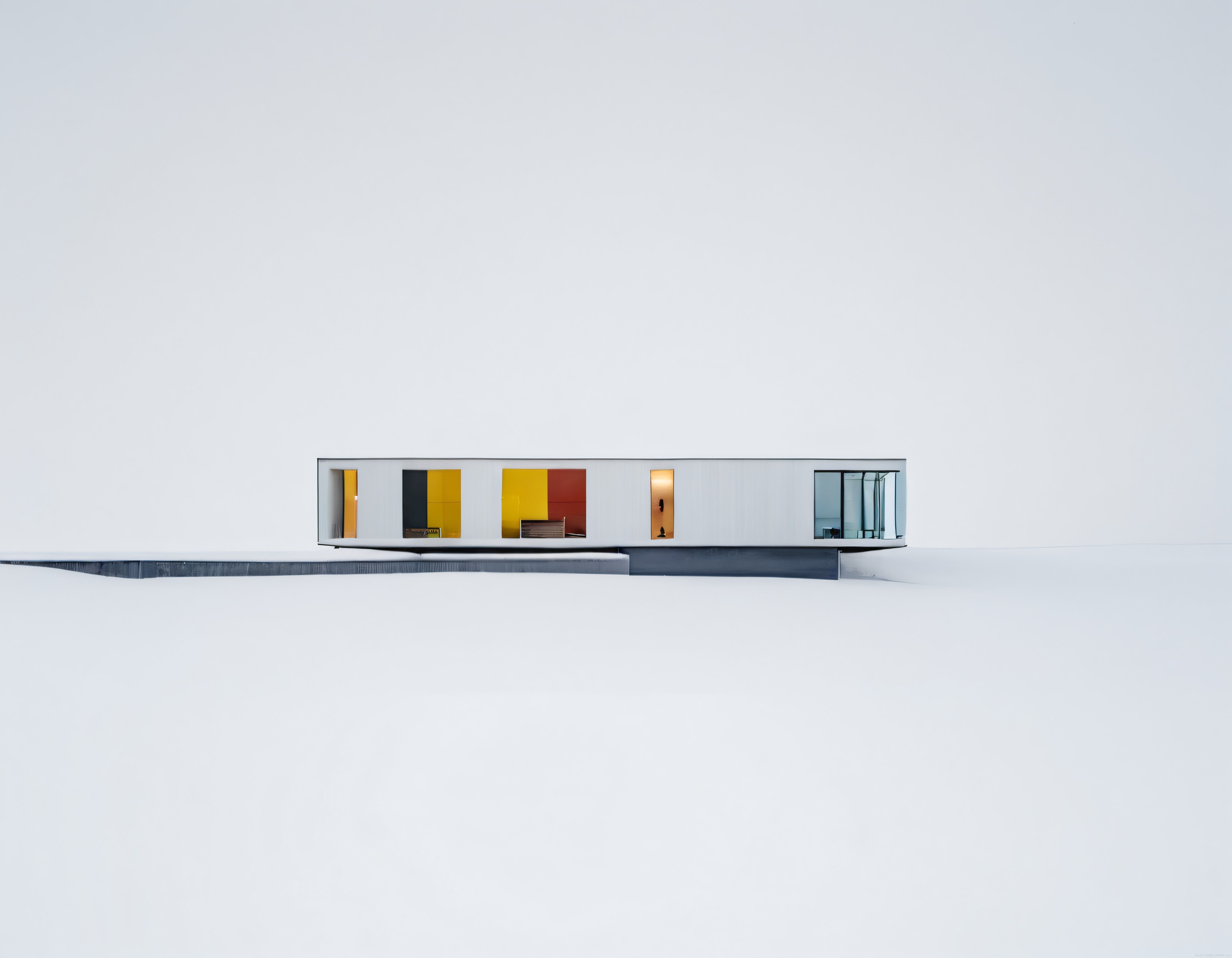 Karla Kaplı Arazide Yükselen Renkli ve Minimalist Modern Yapı