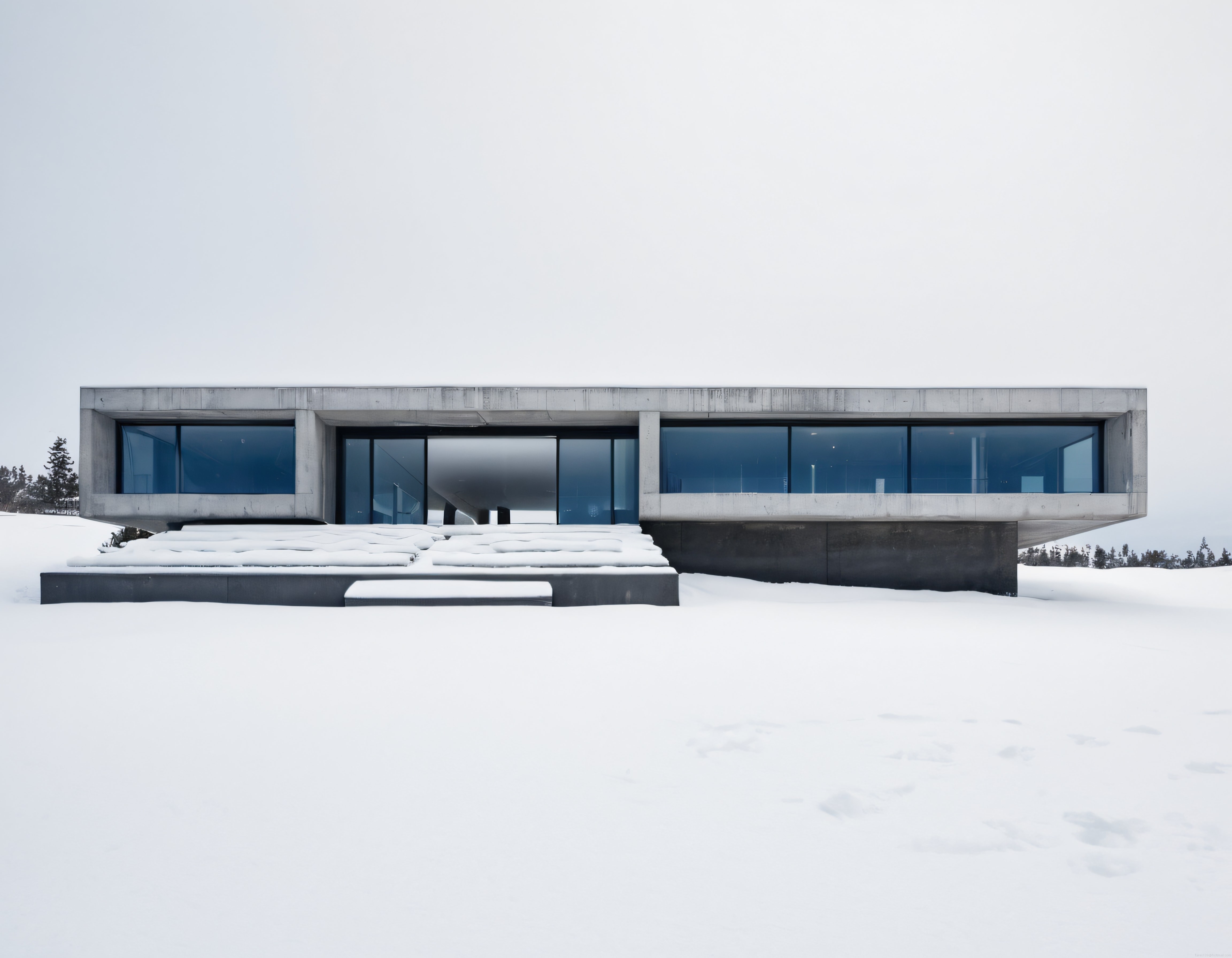 Karla Kaplı Dağ Eteklerinde Cam ve Betonun Uyumuyla Tasarlanmış Modern Villa