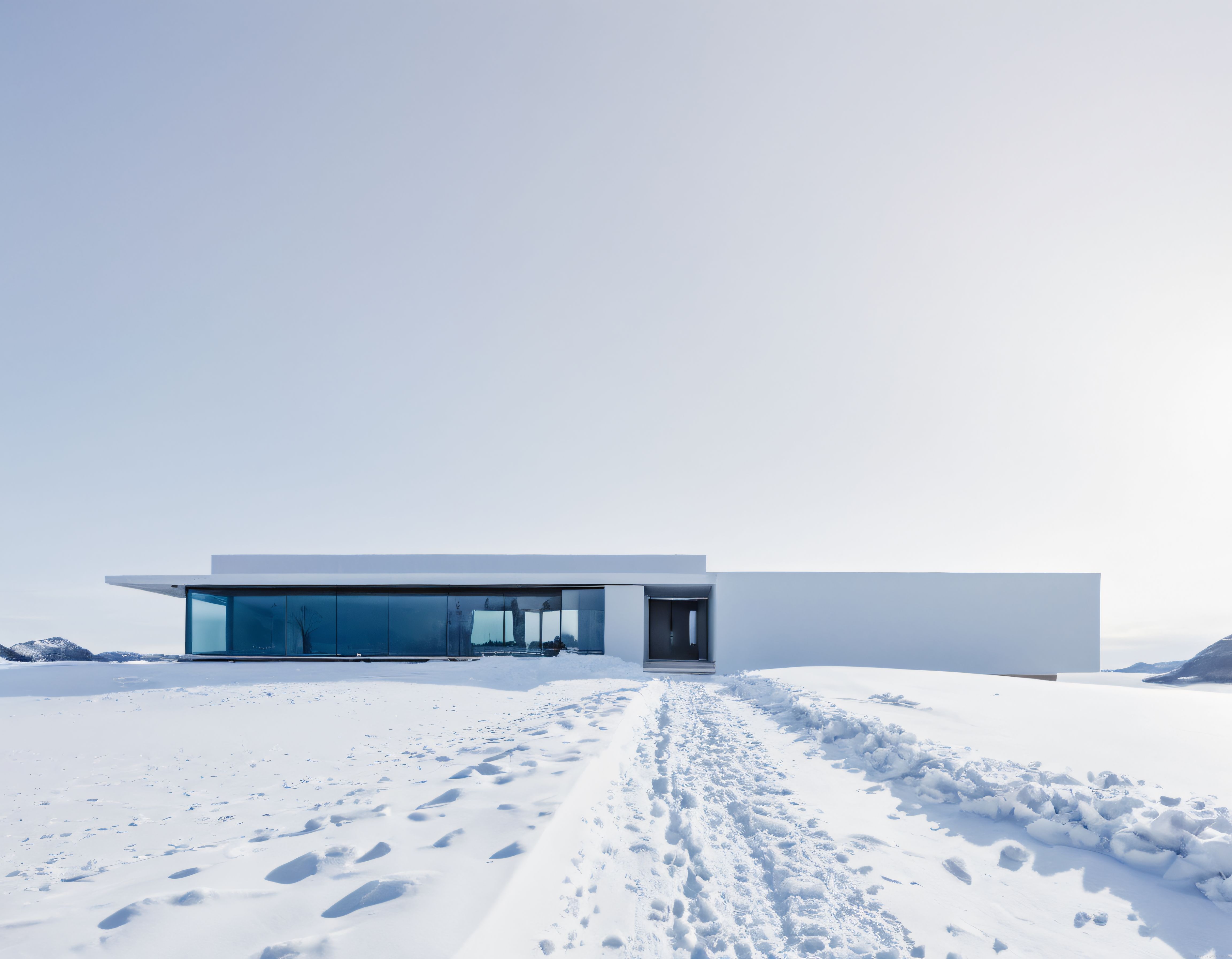 Karla Kaplı Vadiye Kurulmuş Modern Minimalist Cam Cepheli Lüks Villa