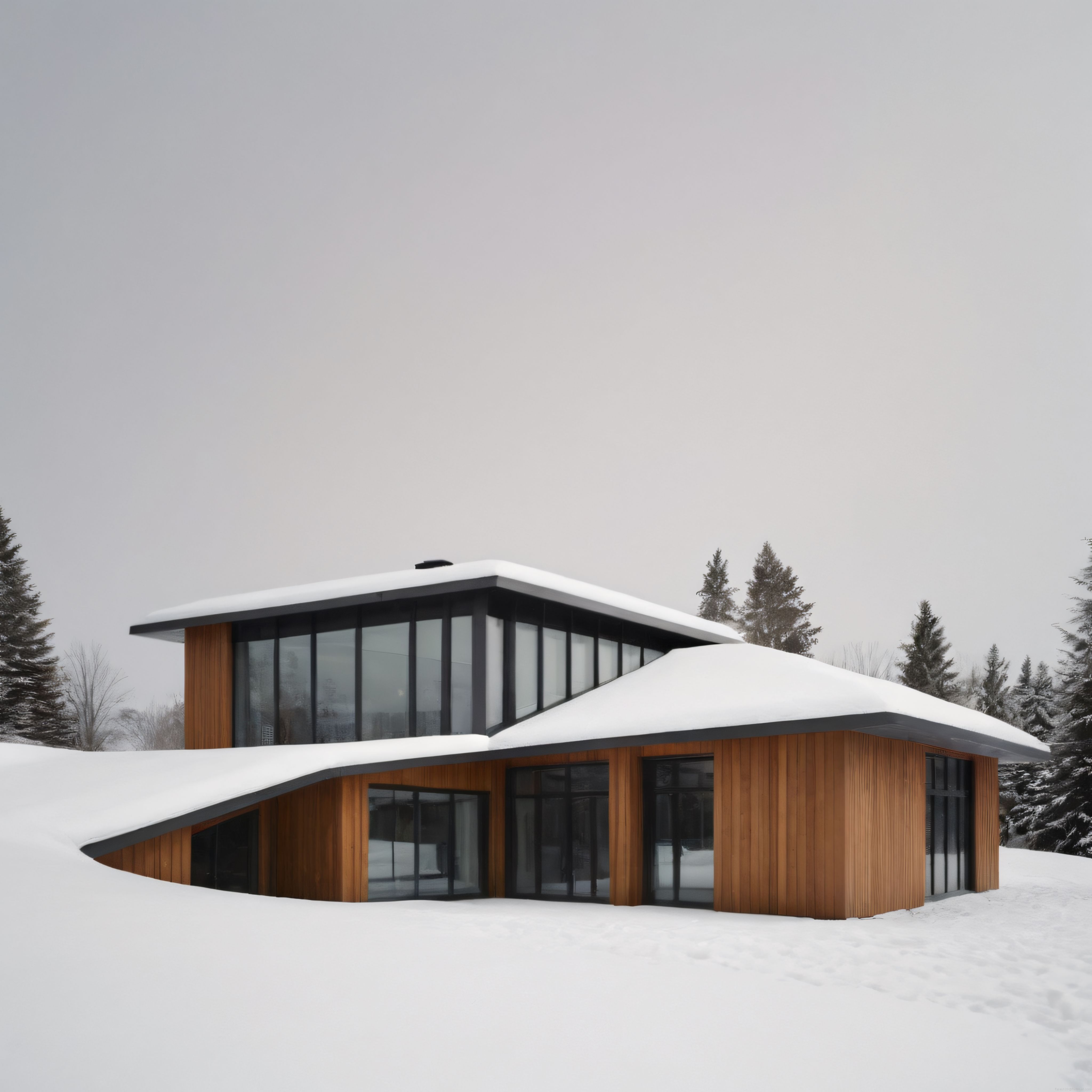 Karlar İçinde Gömülü Modern Dağ Evi: Minimalist Ahşap ve Cam Mimarisi
