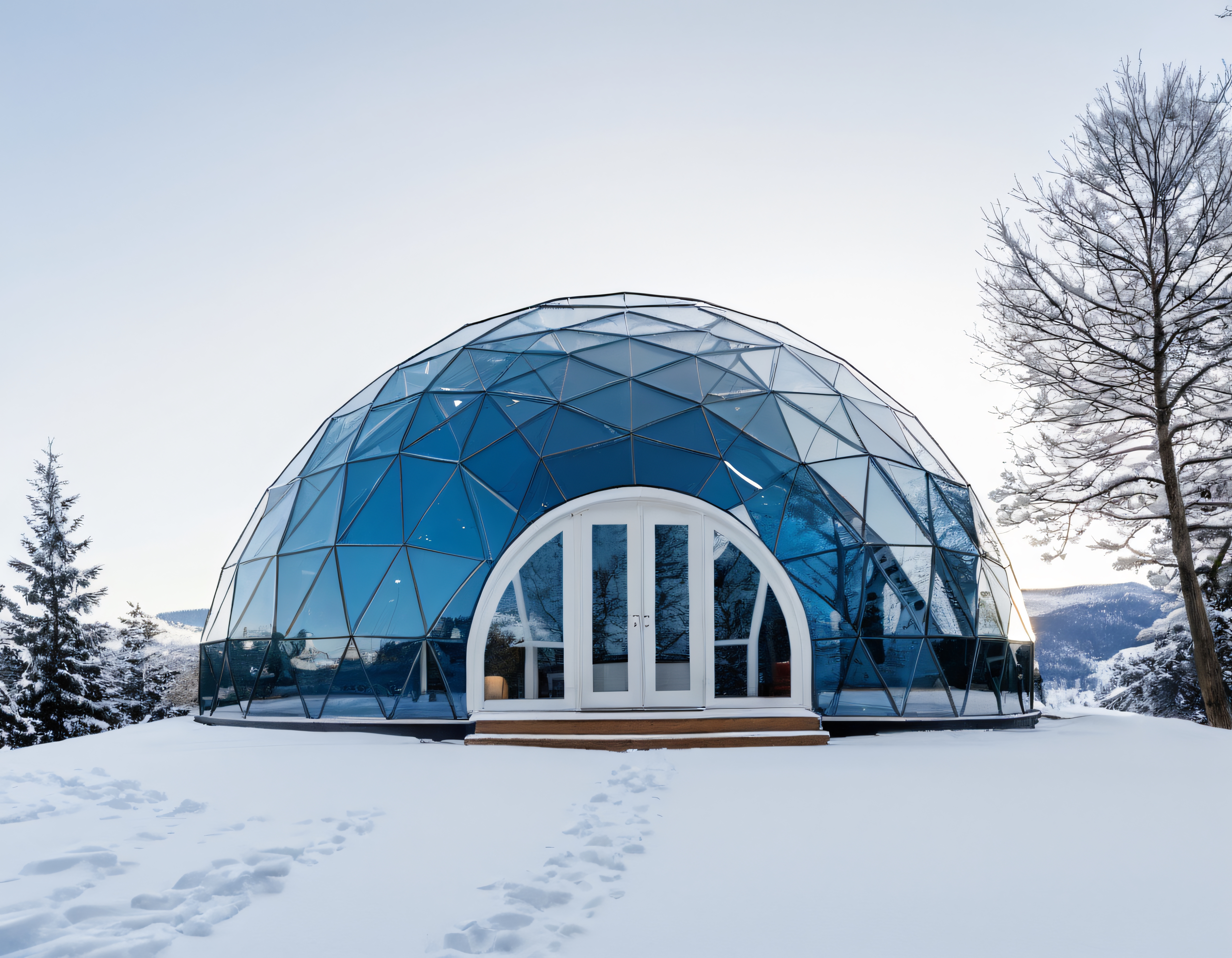 Karlar İçinde Modern Cam Kubbe Ev: Eşsiz Kış Glamping Deneyimi ve Doğa Manzarası