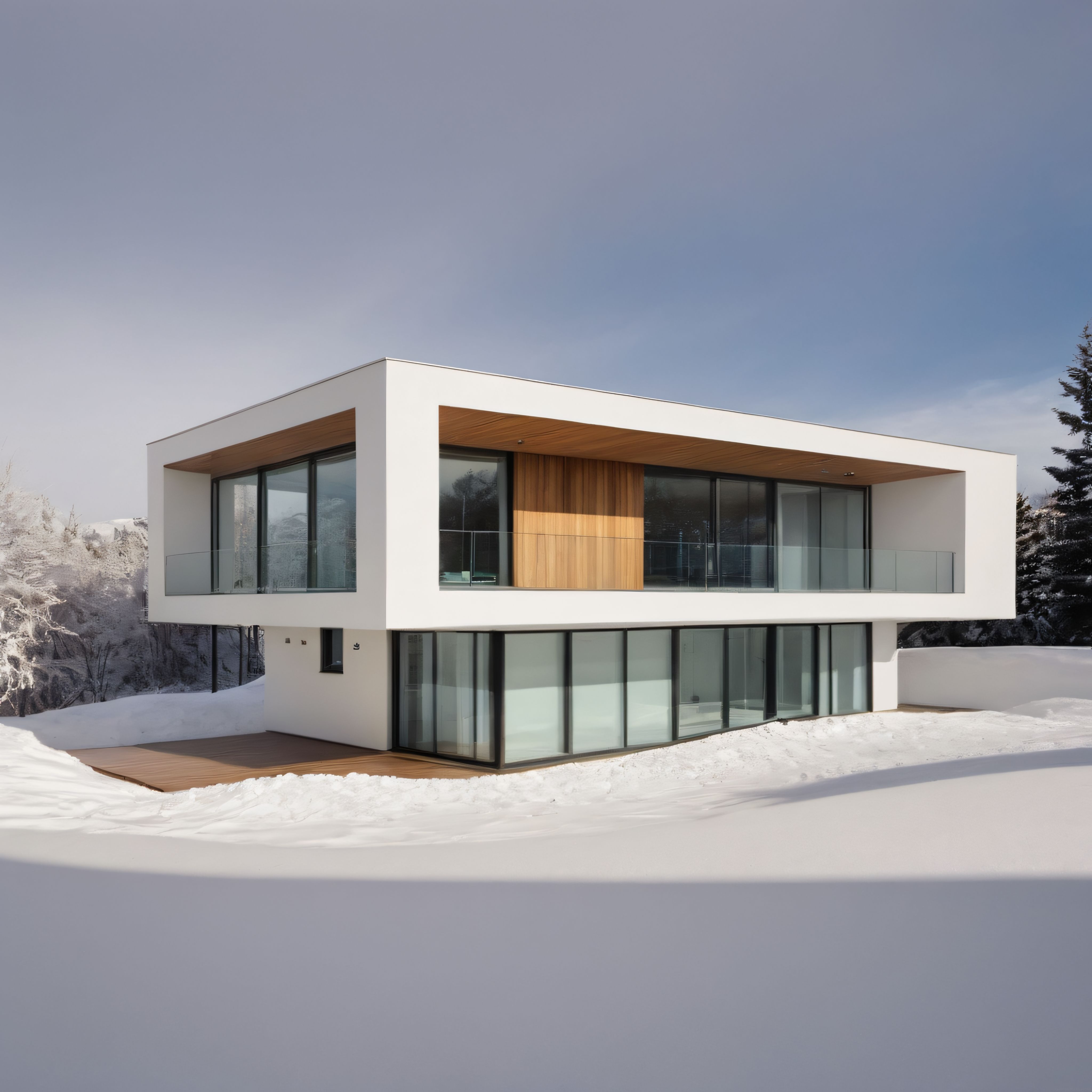 Karlarla Çevrili Ormanda Çarpıcı Cam Cepheli Modern Villa Tasarımı
