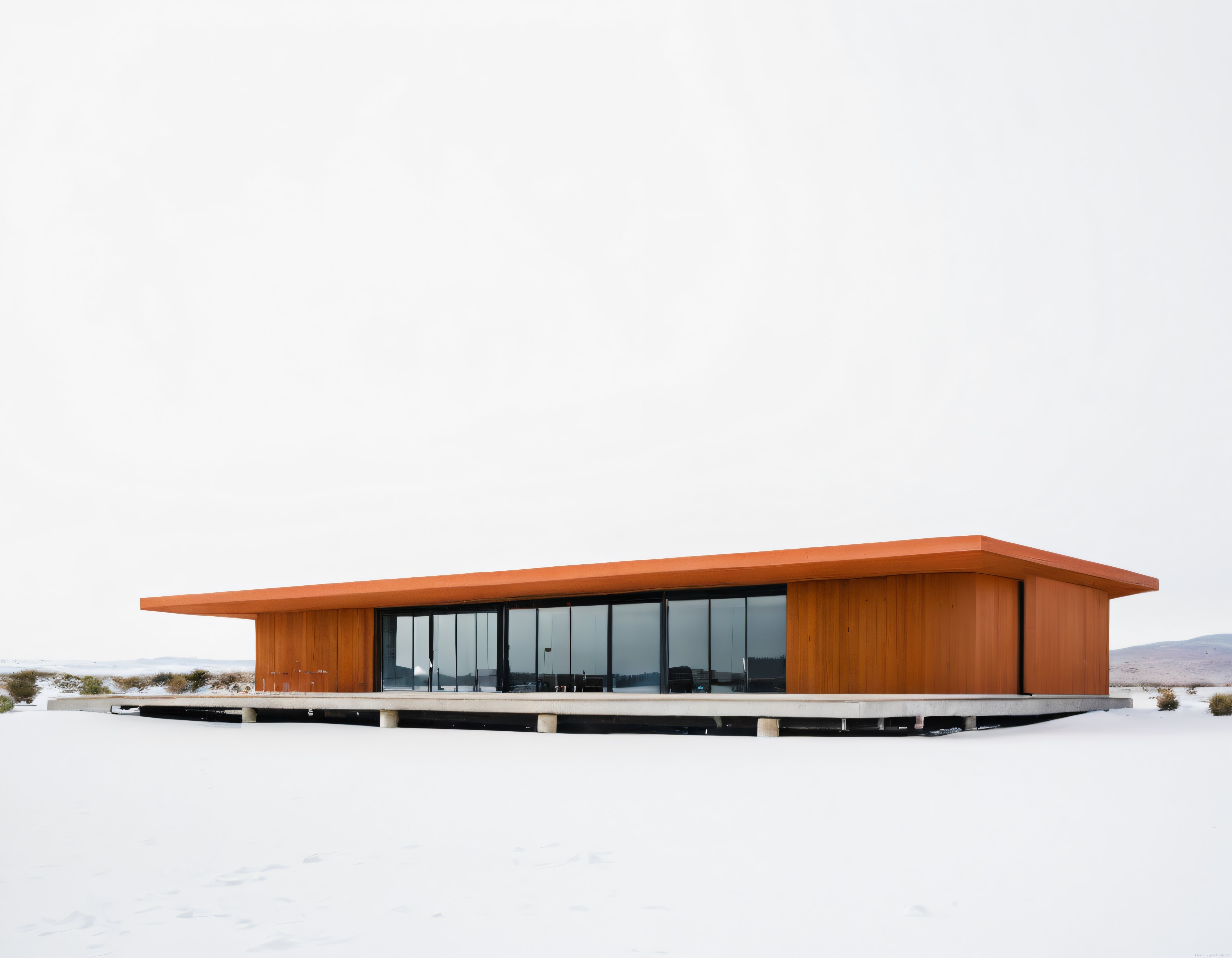 Karlı Arazide Ahşap Cepheli Modern Minimalist Ev Tasarımı
