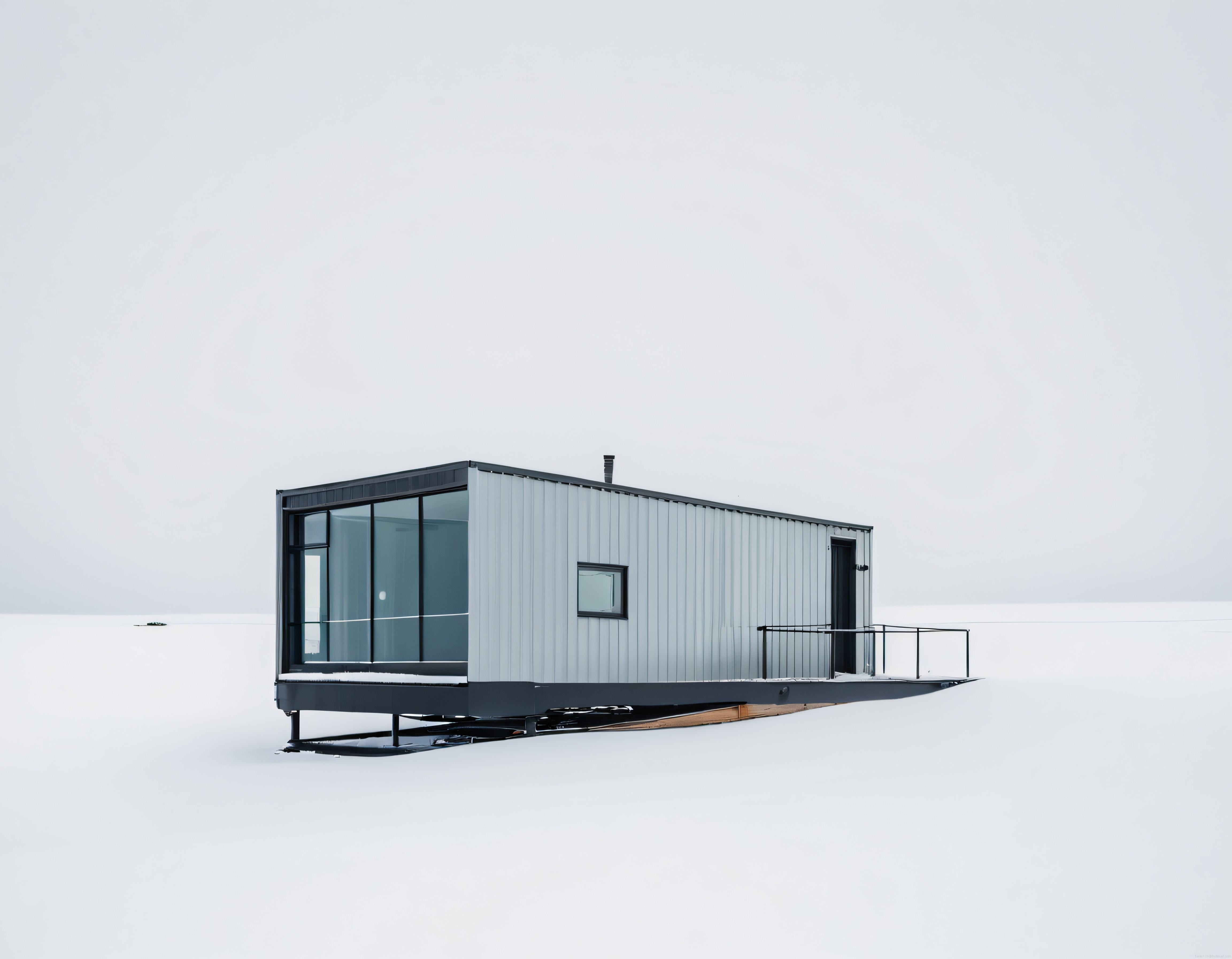 Karlı Arazide Büyük Pencereli Modern Minimalist Modüler Ev Tasarımı