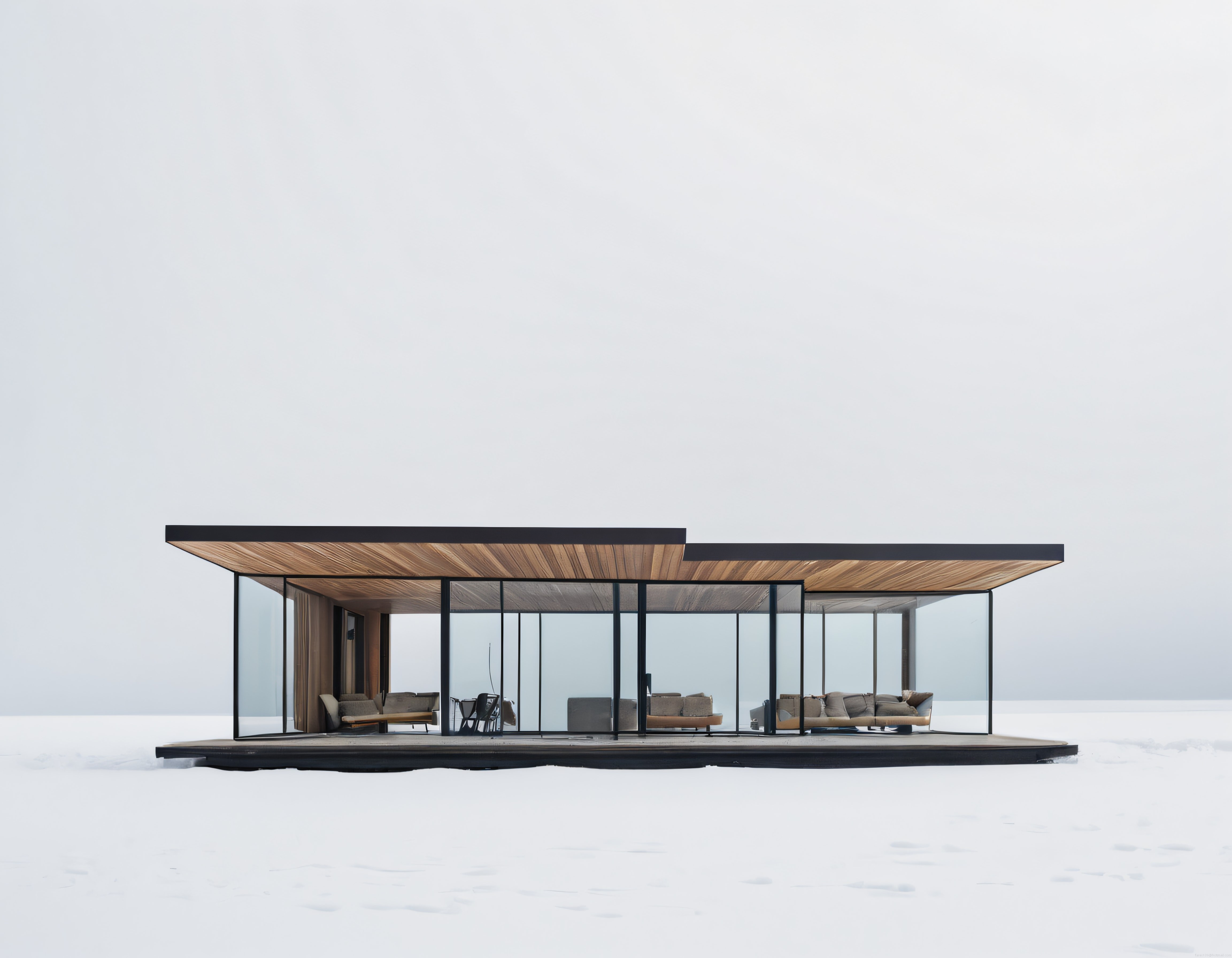 Karlı Arazide Büyüleyici Cam Duvarlarıyla Modern Minimalist Ev Tasarımı