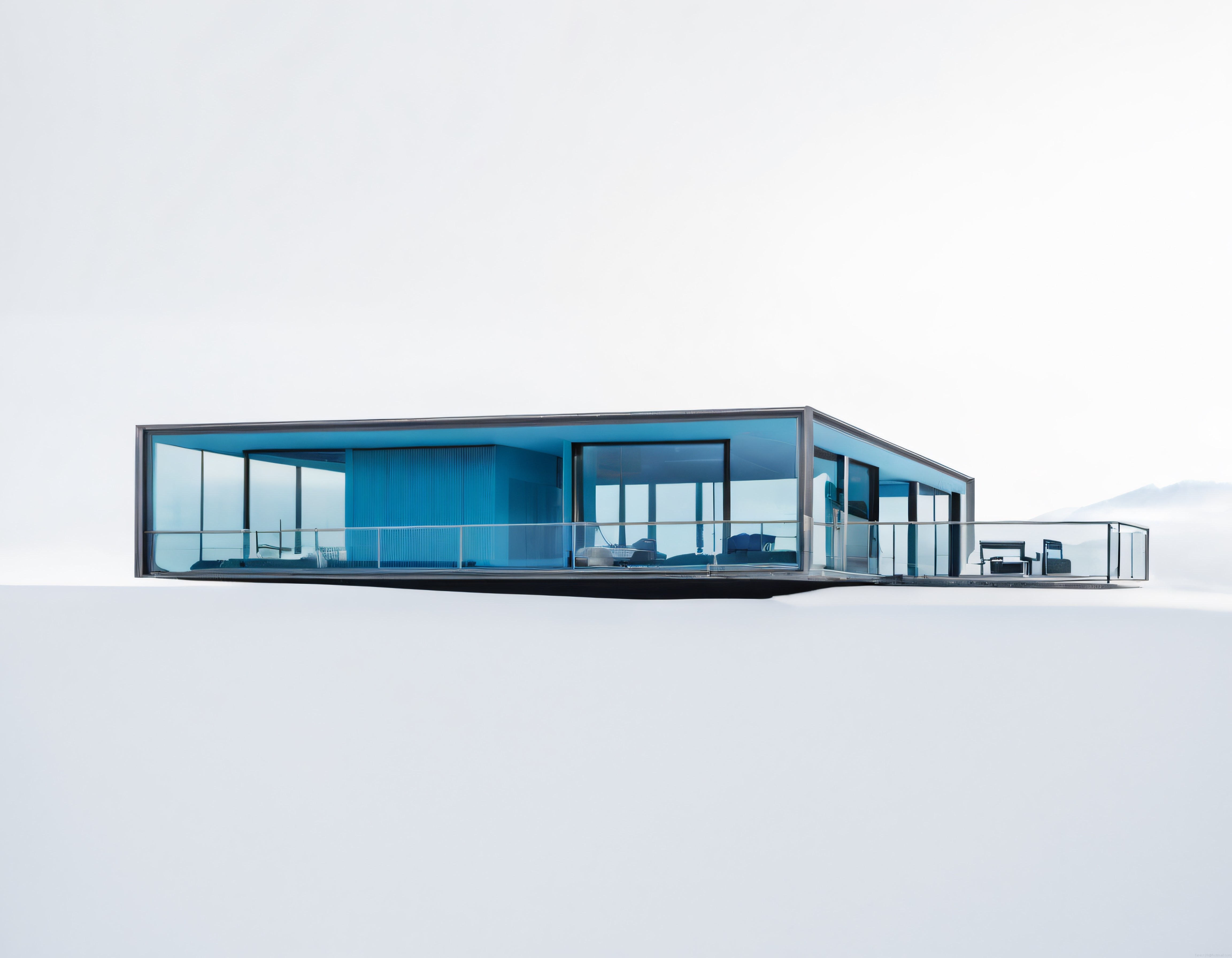 Karlı Arazide Cam Duvarlı Ultra Modern Minimalist Mimari Yapı