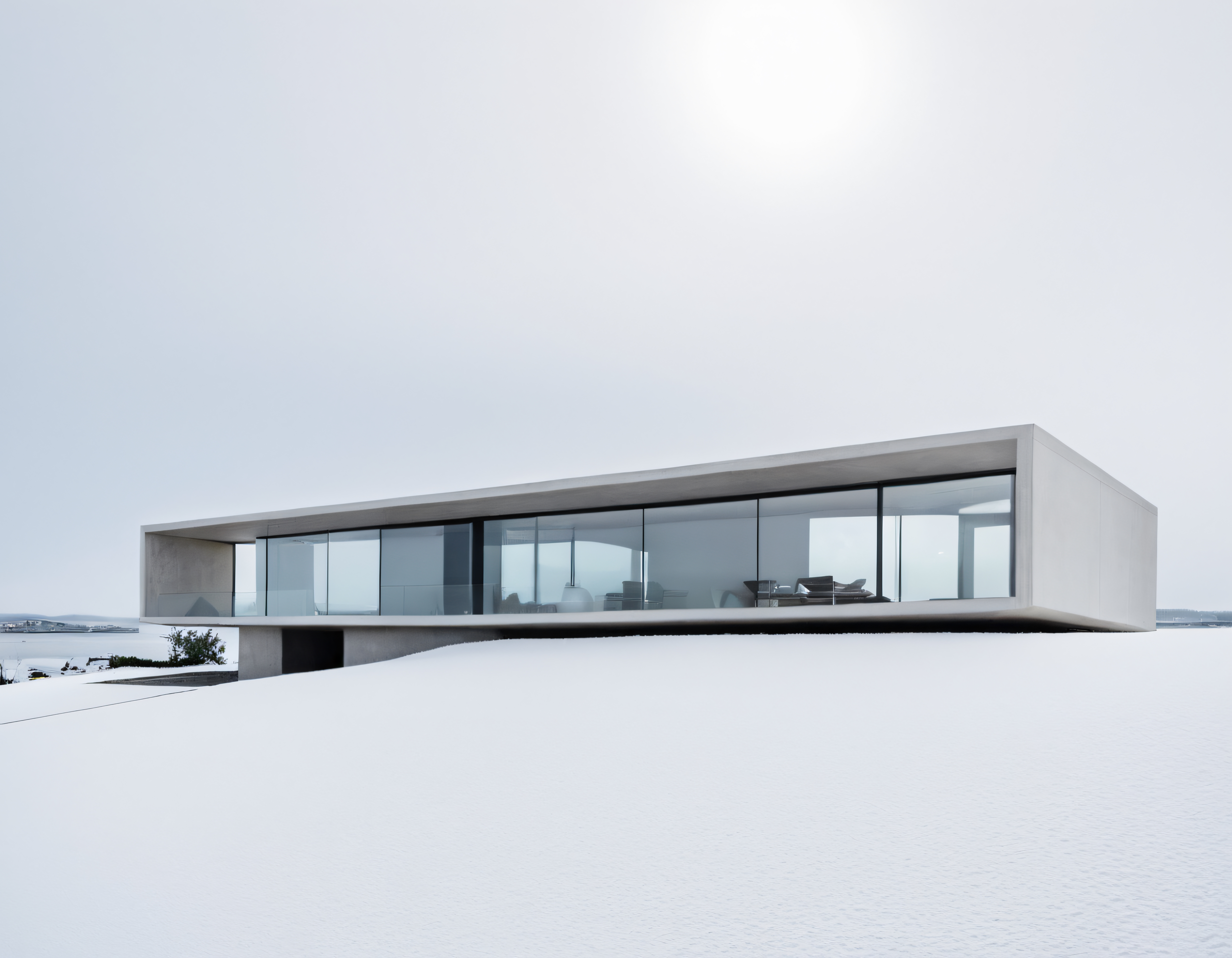 Karlı Arazide Cam ve Betonla Harmanlanmış Minimalist Modern Villa