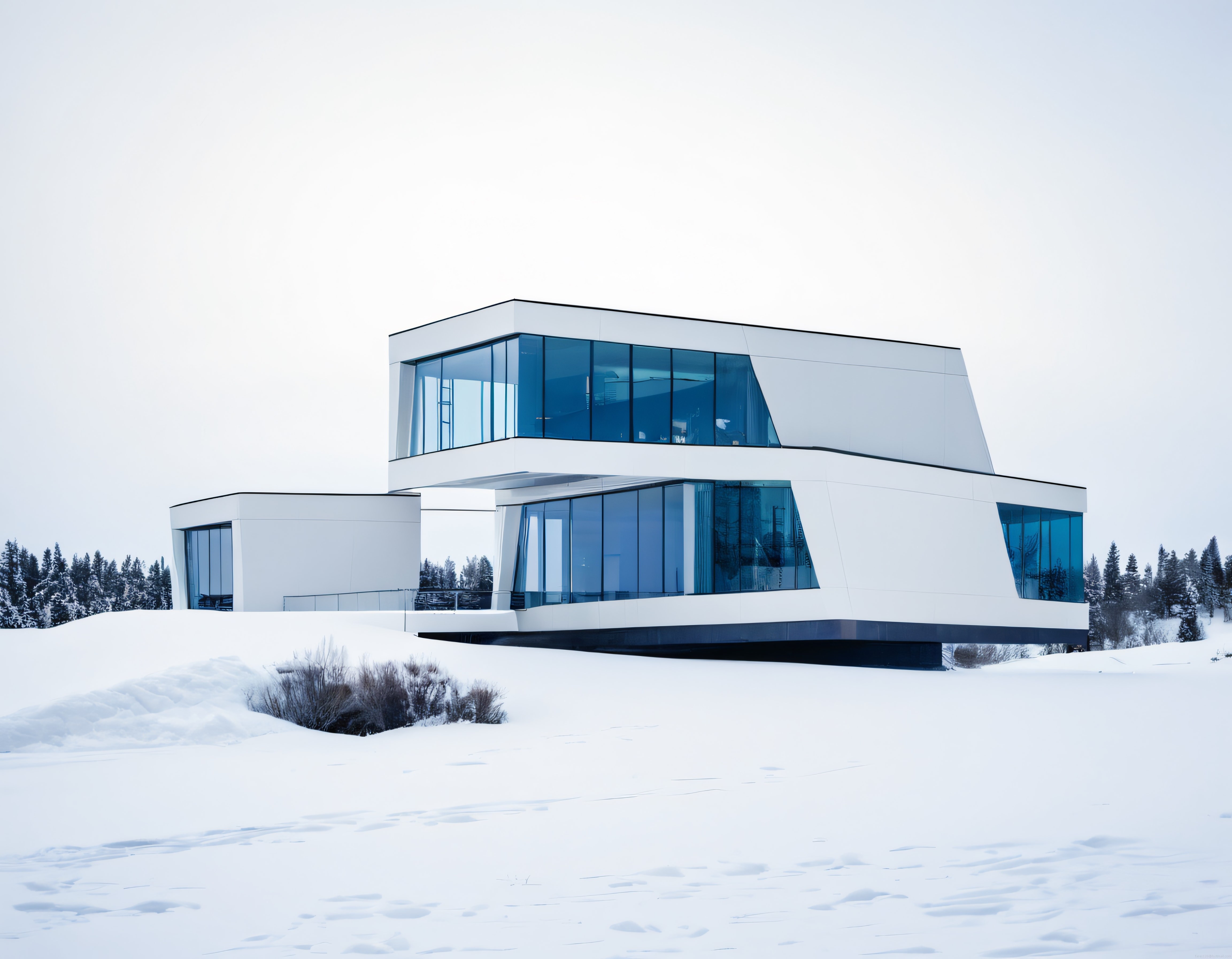 Karlı Arazide Cam ve Betonun Dansı: Minimalist Modern Villa Mimarisi
