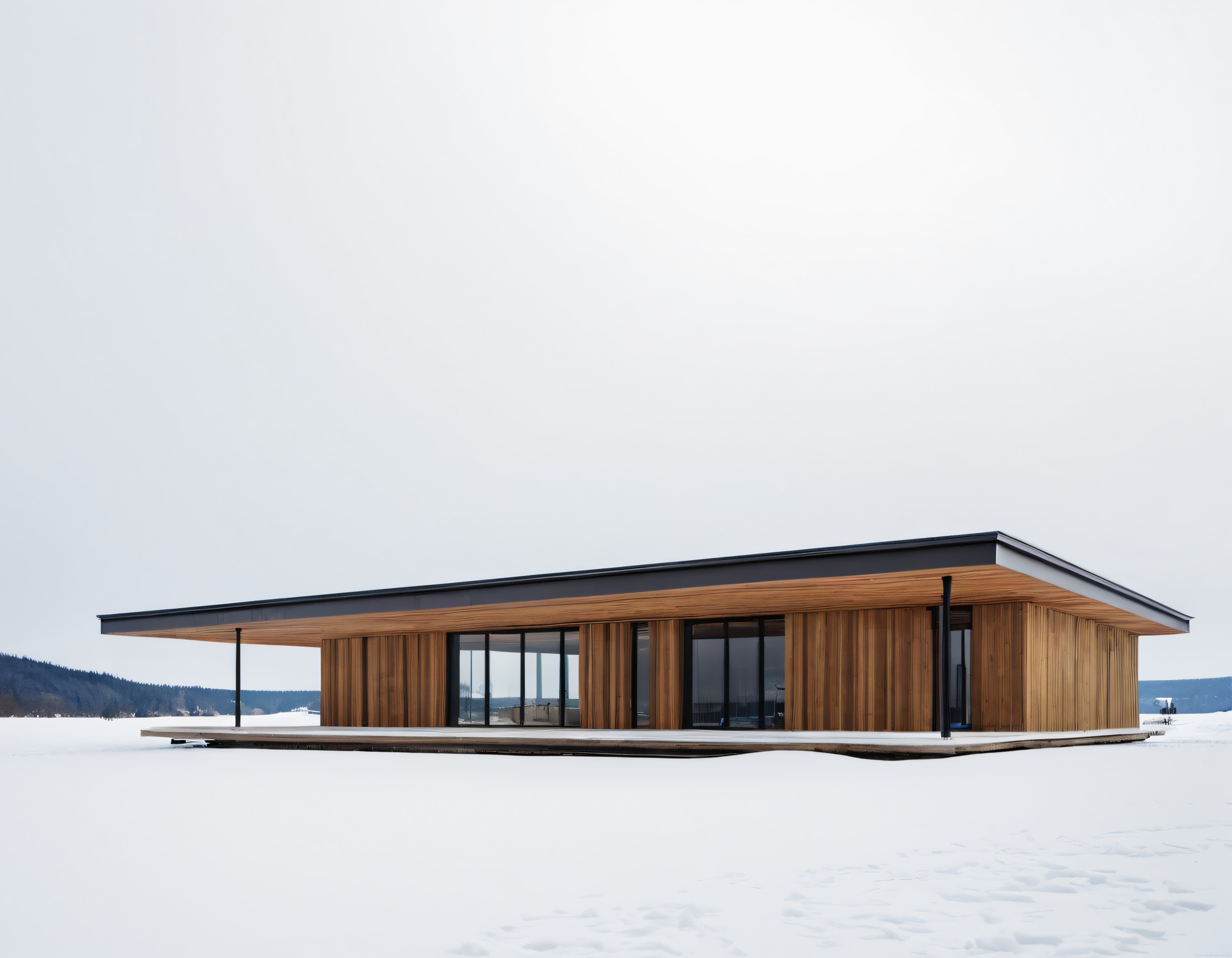 Karlı Arazide Doğayla Bütünleşen Sıcak Ahşap Tonlu Modern Villa