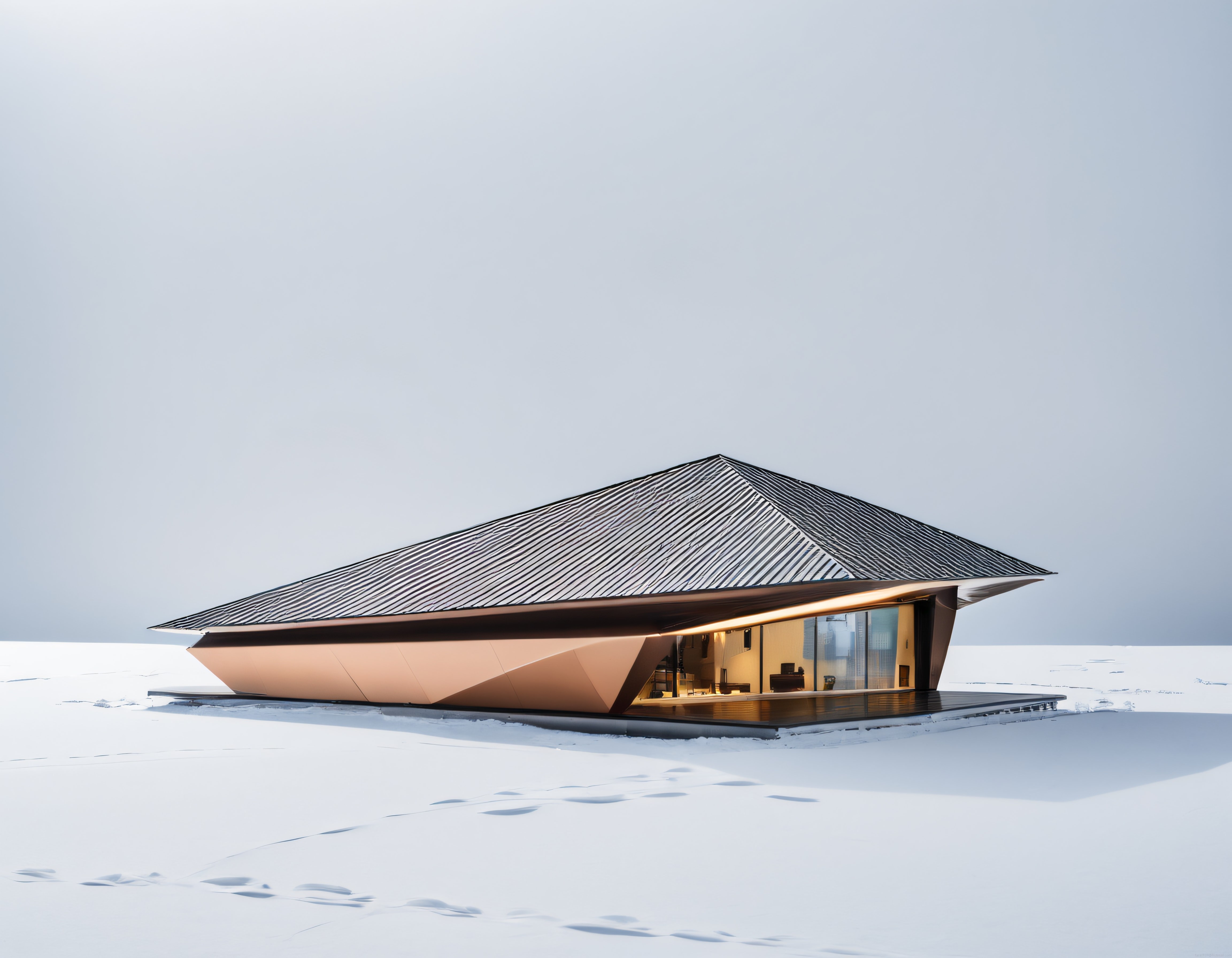 Karlı Arazide Gömülü Modern Bronz Villanın Minimalist Mimari Büyüsü