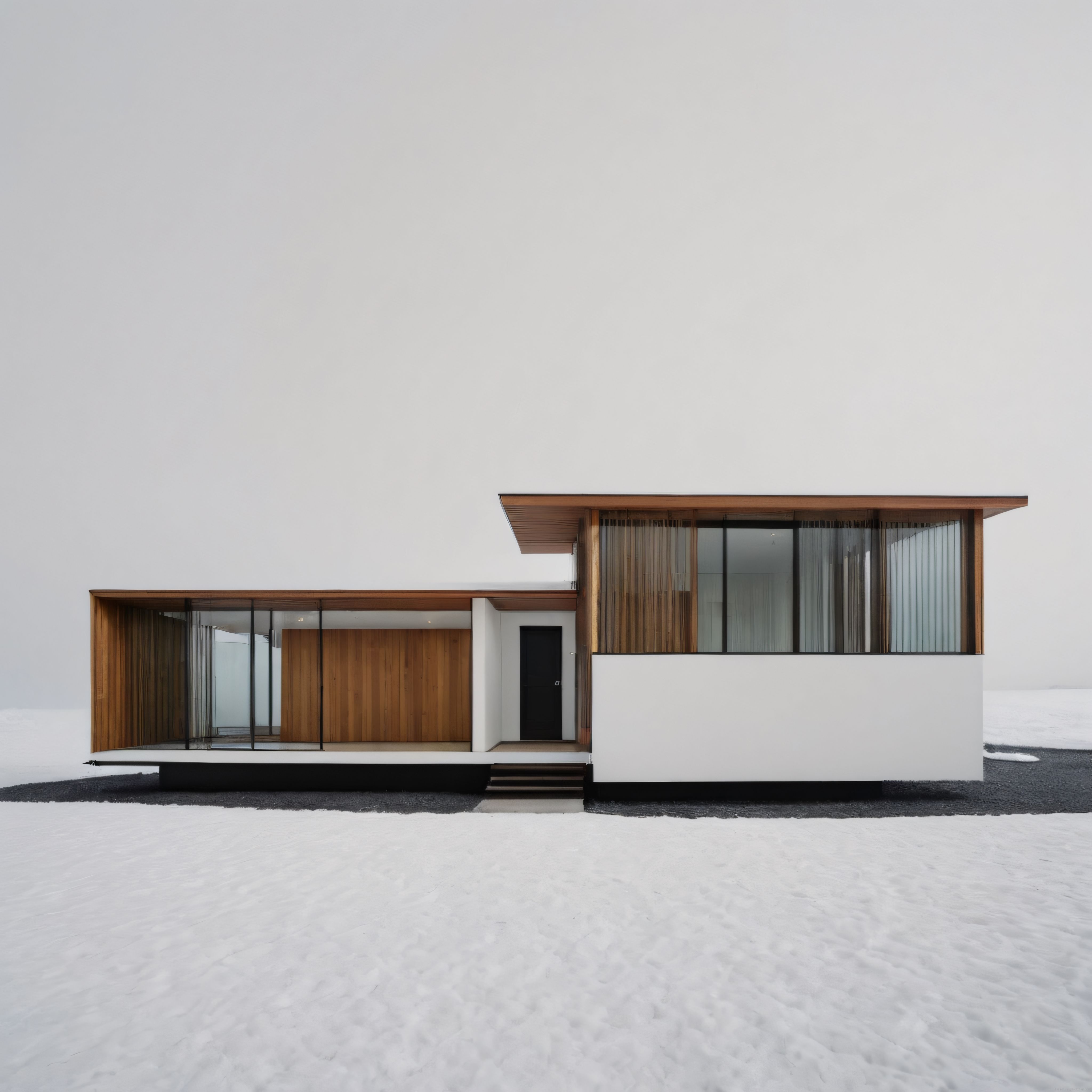 Karlı Arazide Modern Minimalist Ahşap ve Cam Detaylı Villa Tasarımı