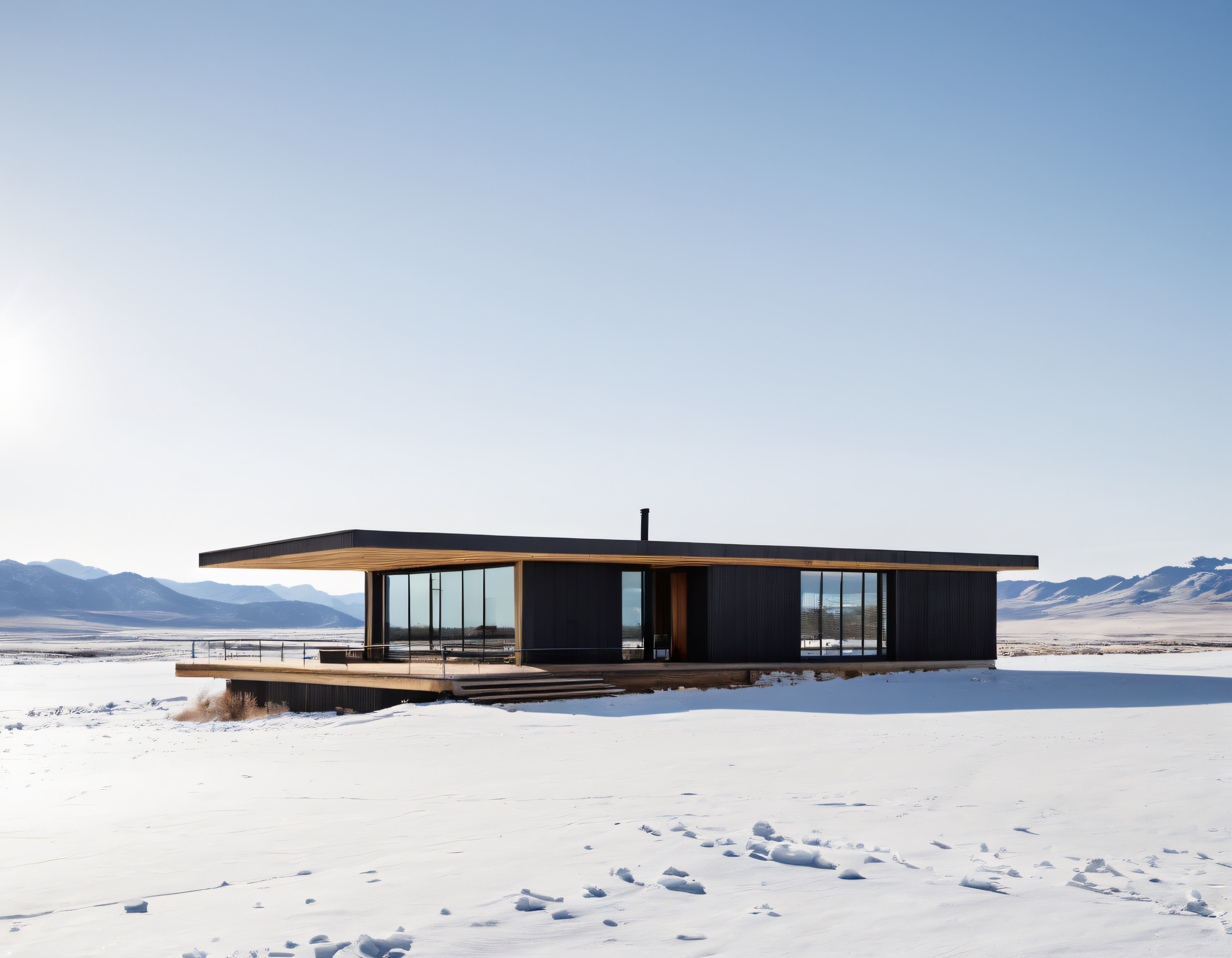 Karlı Arazide Panoramik Cam Cepheli Modern ve Minimalist Villa Tasarımı