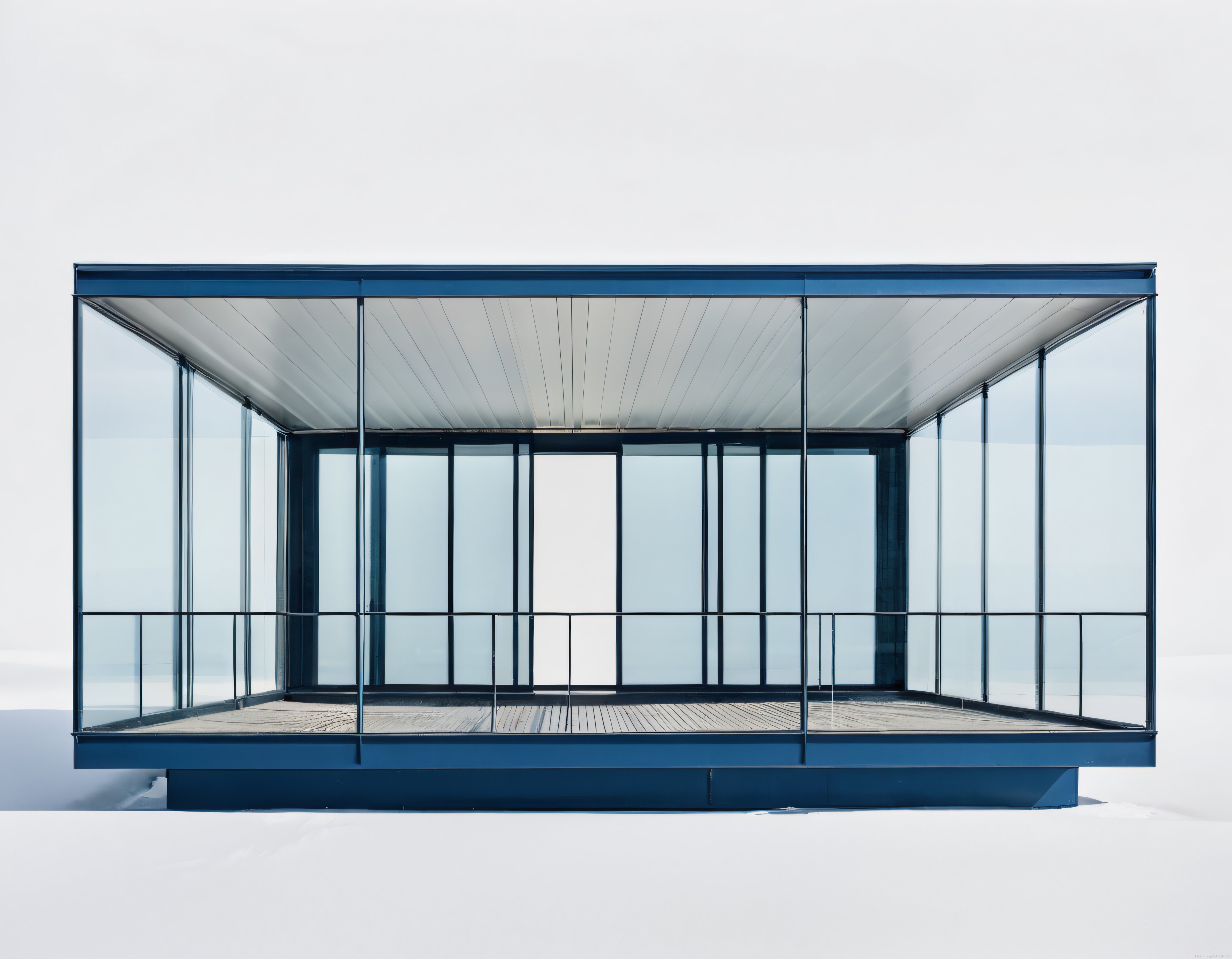 Karlı Arazide Şeffaf Camlarla Çevrili Modern ve Minimalist Mimari Köşk