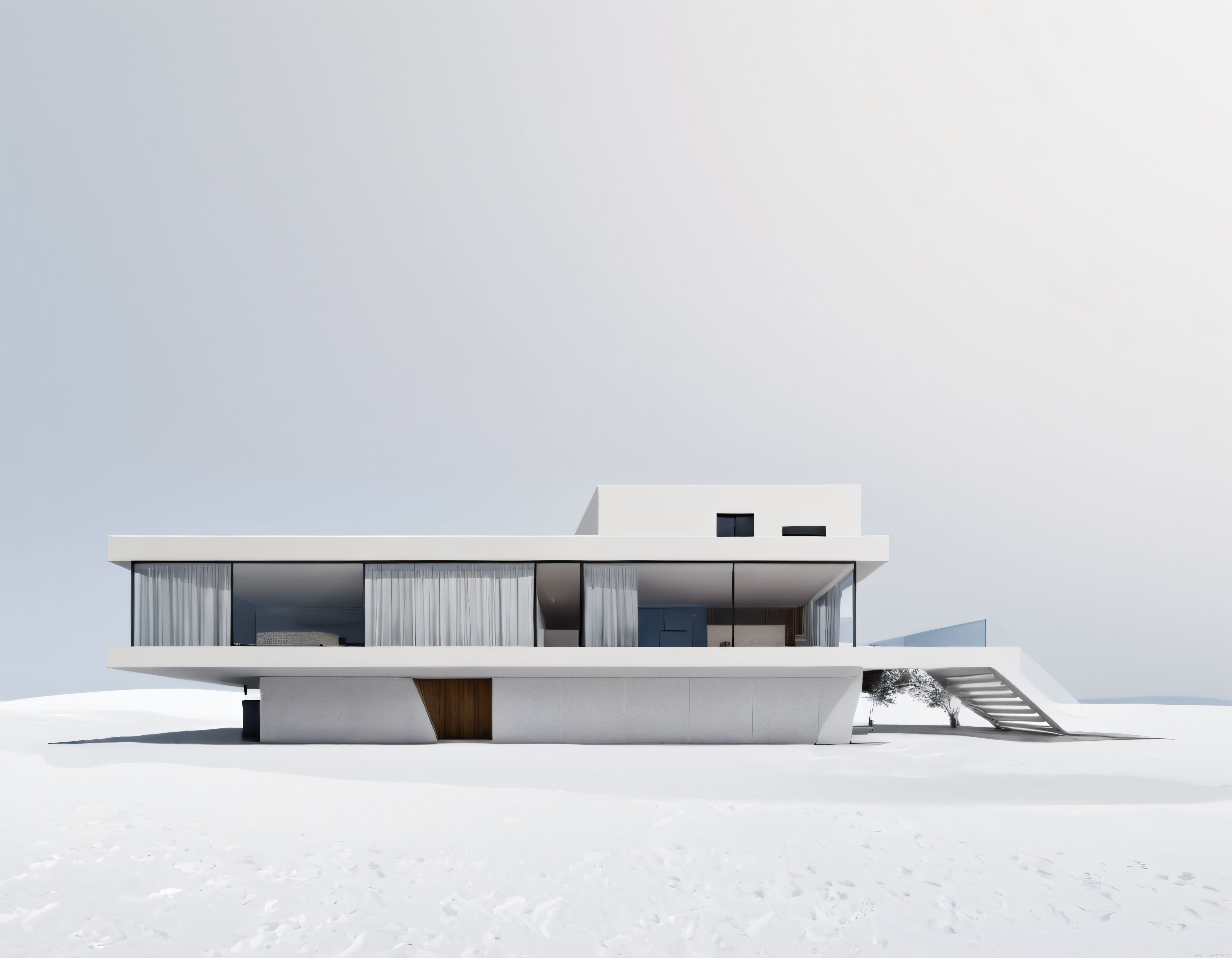 Karlı Arazide Süspansiyonlu Cam Cepheli Modern Villa ve Çağdaş Mimari
