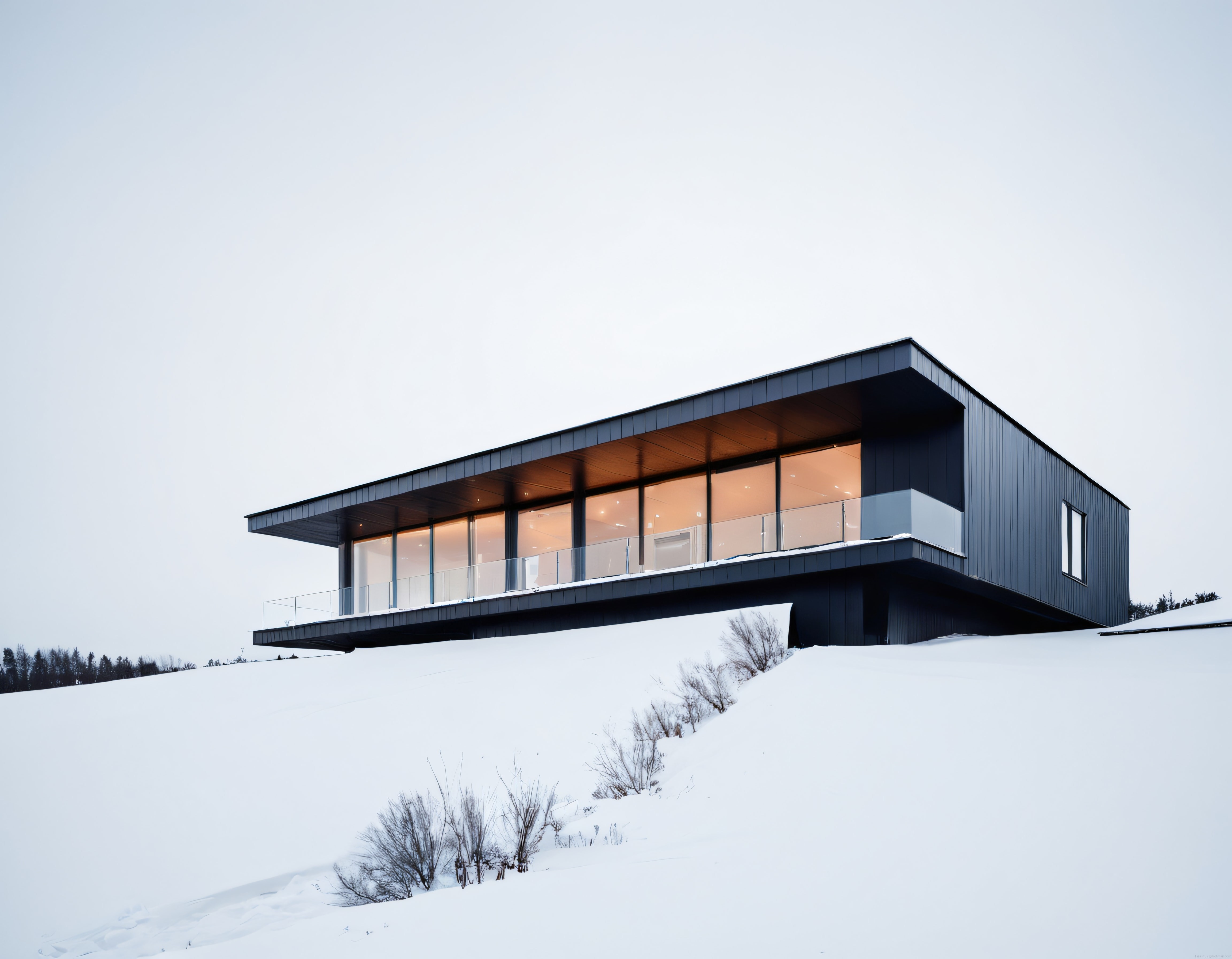 Karlı Arazide Süspansiyonlu Modern Villa ve Büyüleyici Manzara