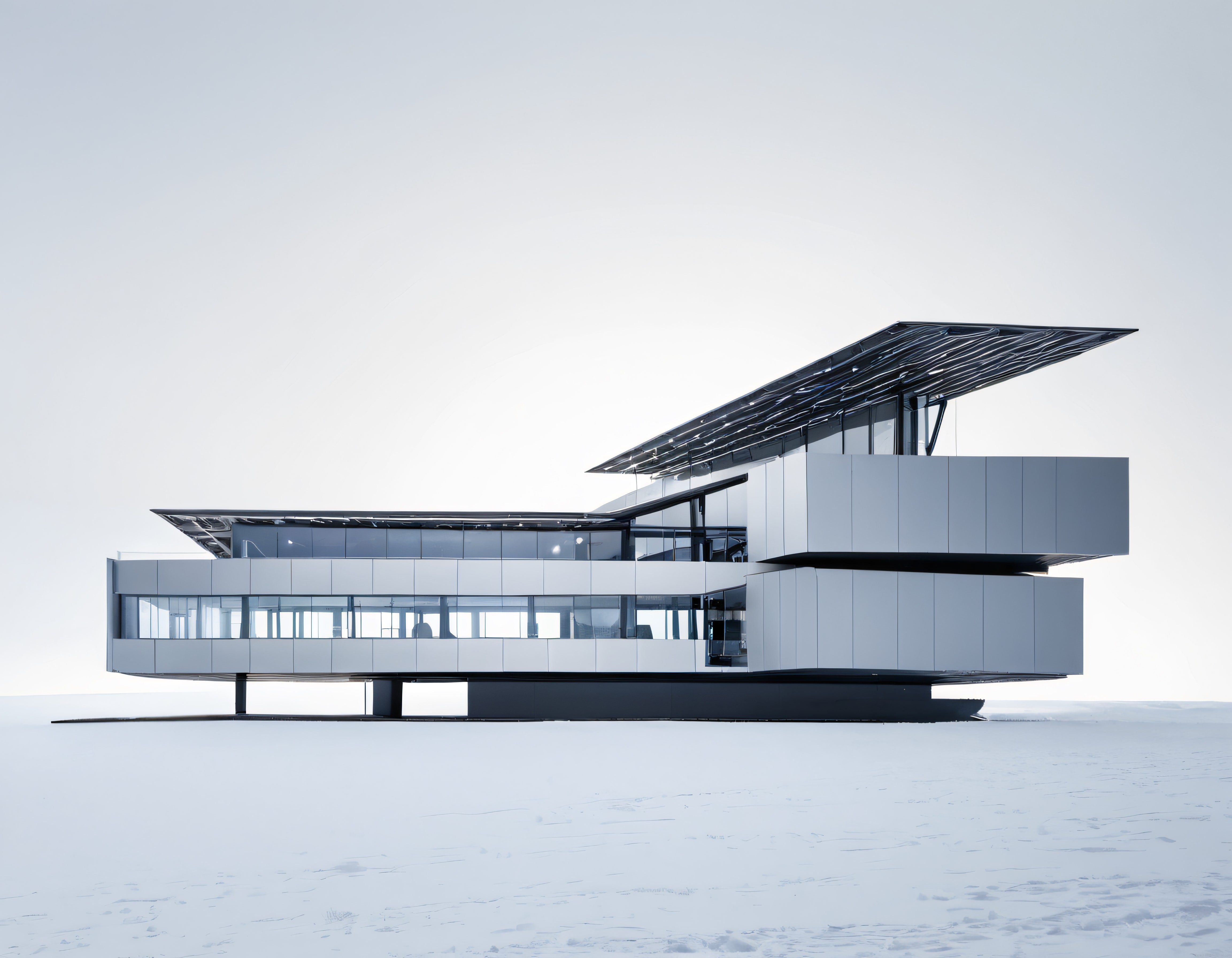 Karlı Arazide Yükselen Cam ve Çelikten Minimalist Modern Mimari Harikası