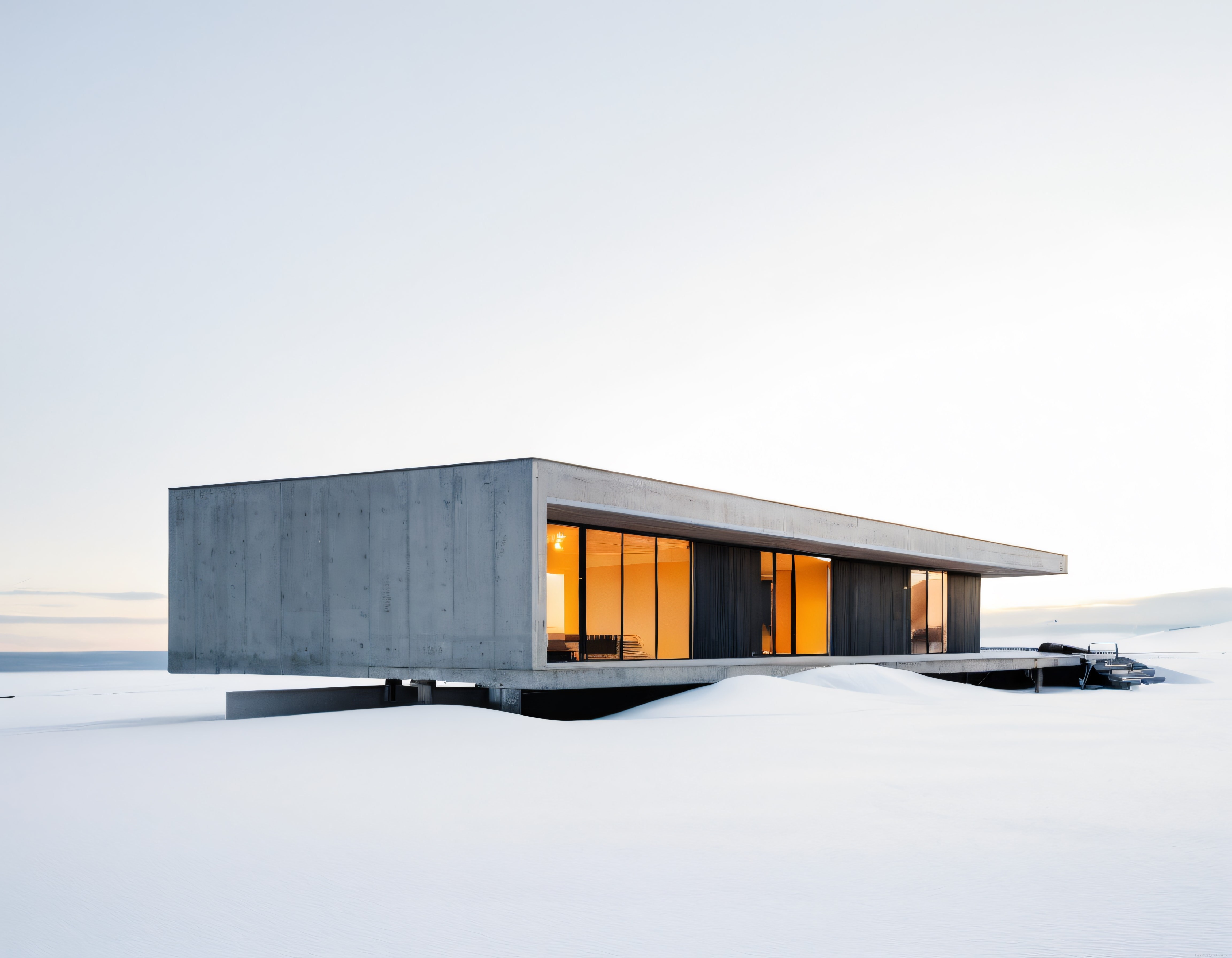 Karlı arazide yükselen modern beton ev minimalist mimarinin sessiz büyüsü