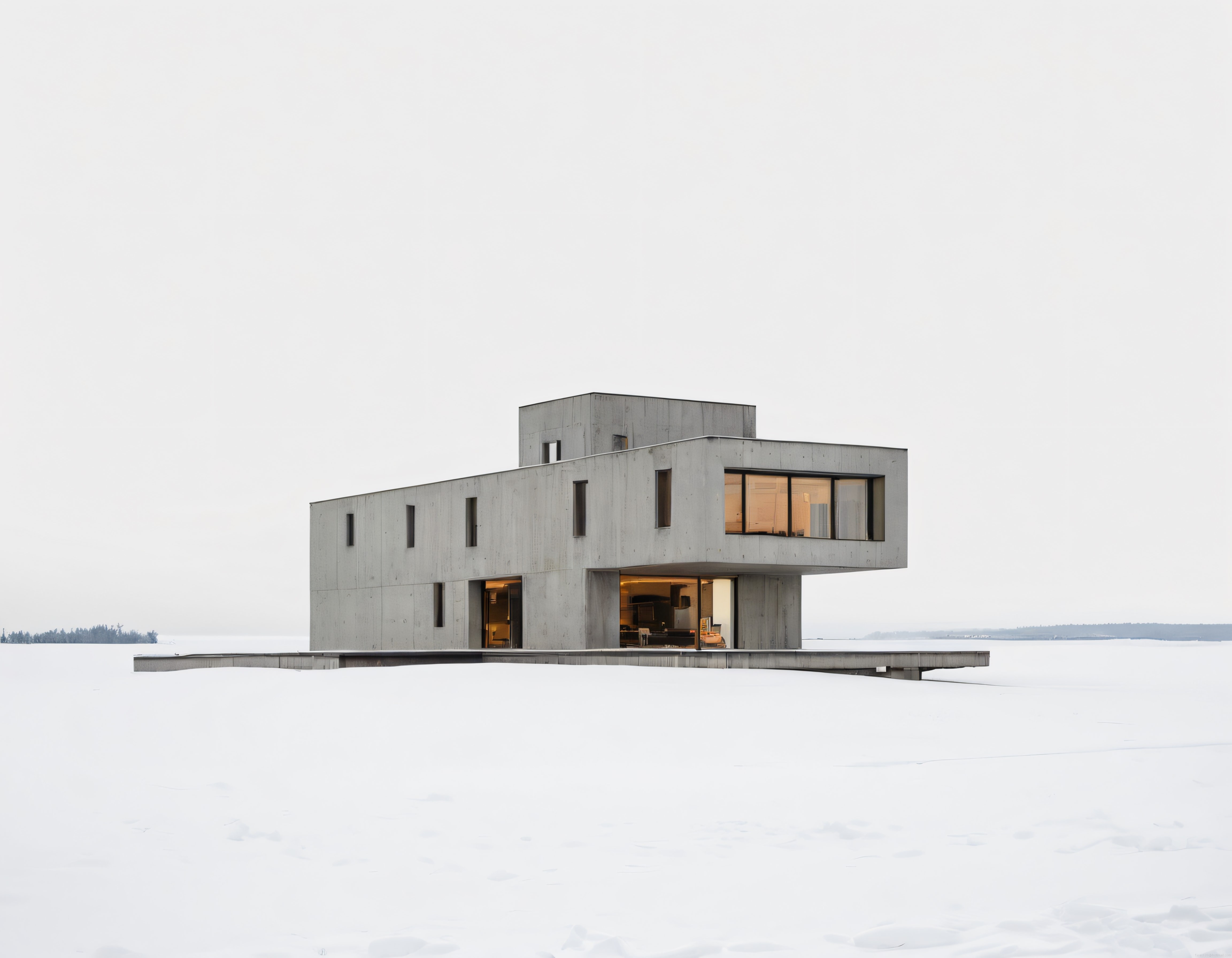 Karlı Arazide Yükselen Modern Beton Ev ve Minimalist Mimarisi
