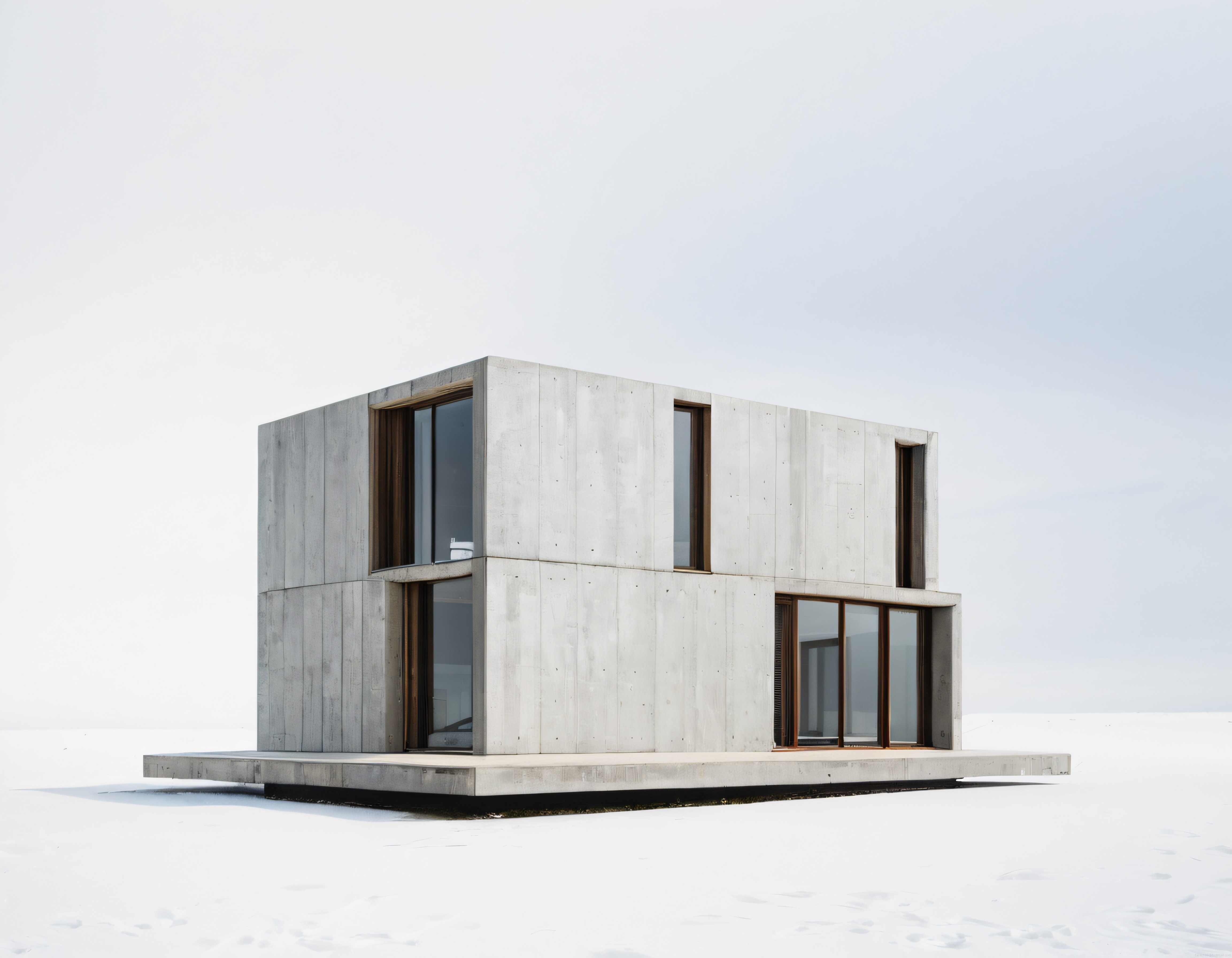 Karlı Arazideki Minimalist Beton Villa ve Çarpıcı Mimari Detaylar