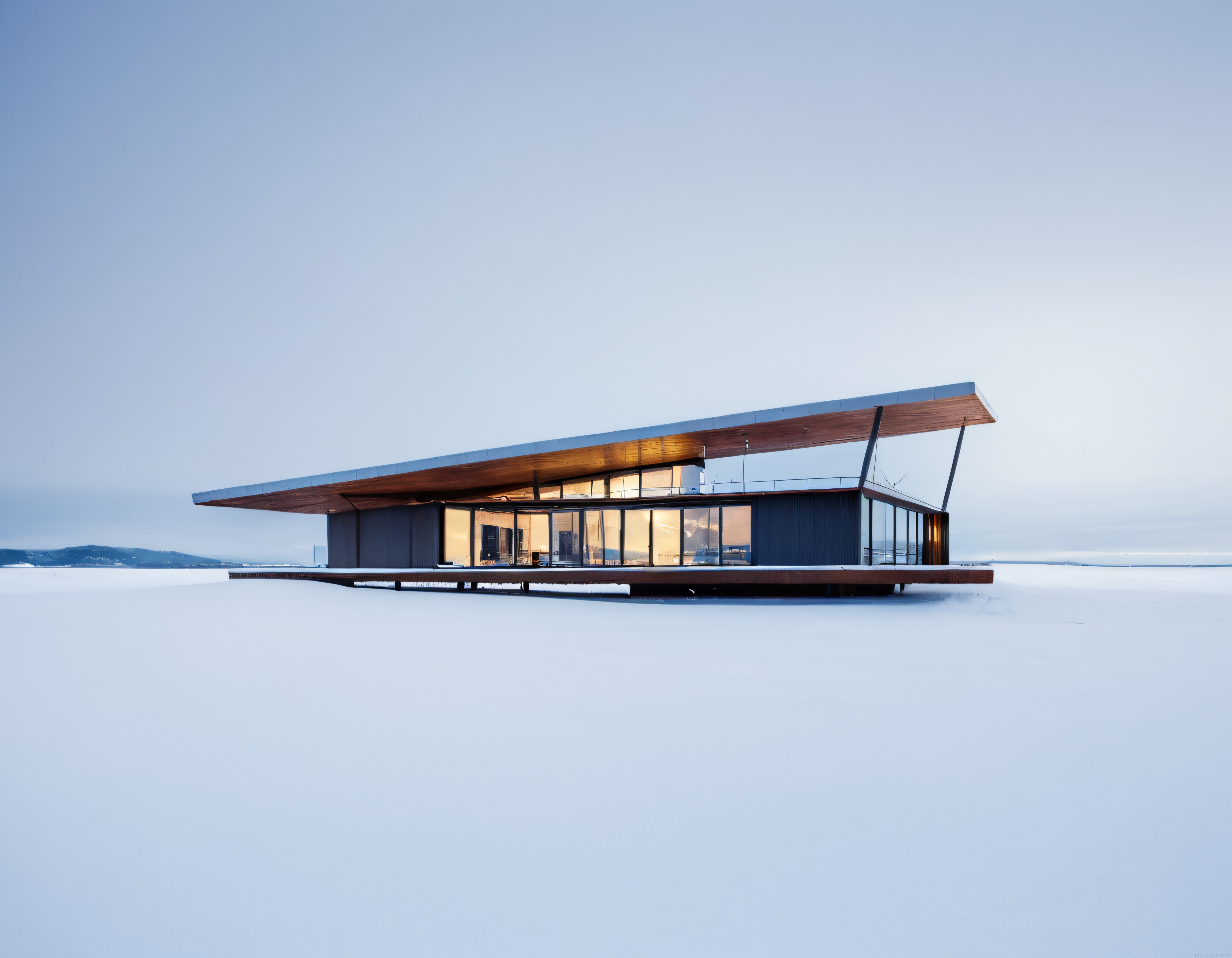 Karlı Arazinin Ortasında Yükselen Çarpıcı Modern Mimari ve Cam Cepheli Villa