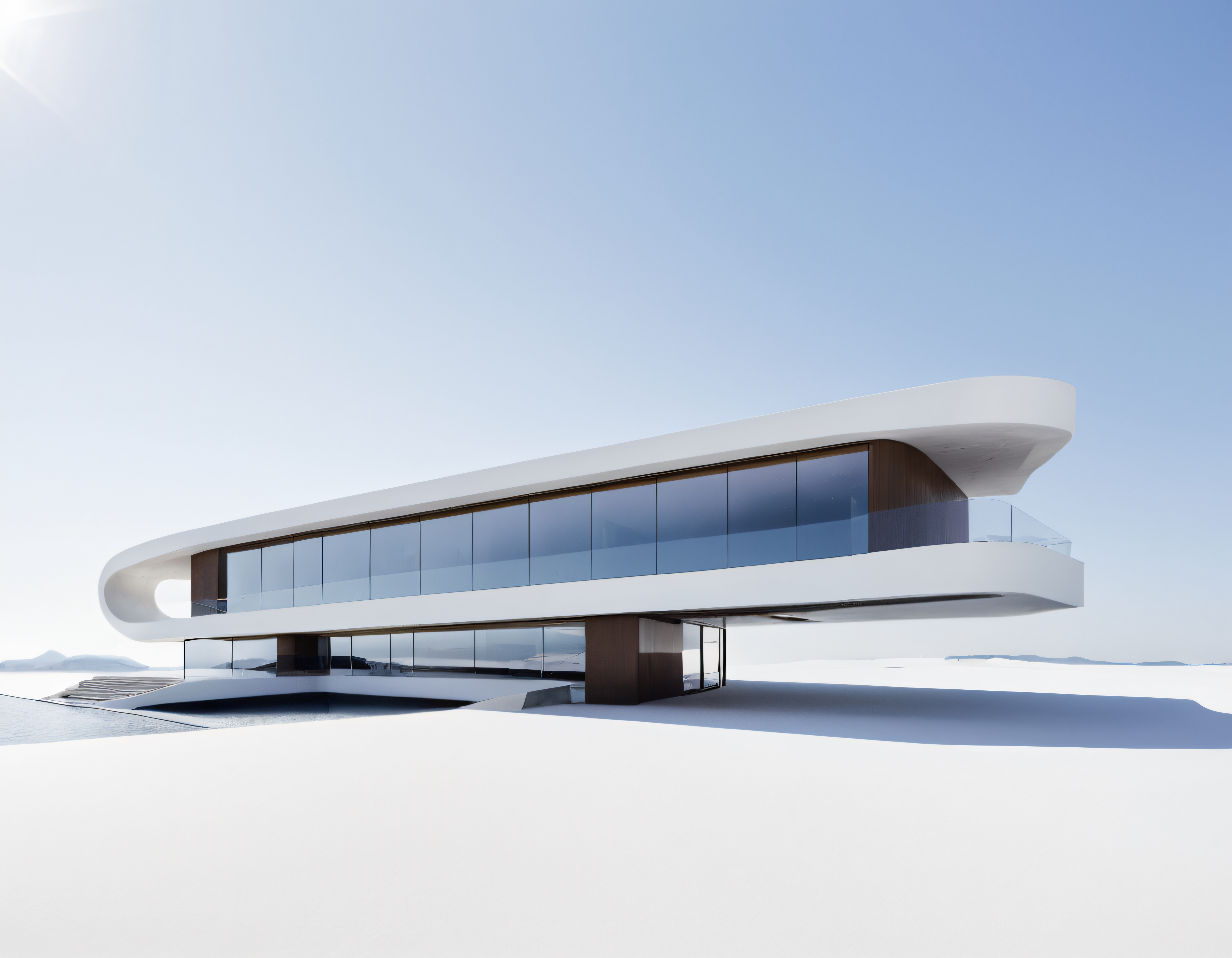 Karlı Arzide Yükselen Organik Hatlı Minimalist Mimari Harikası