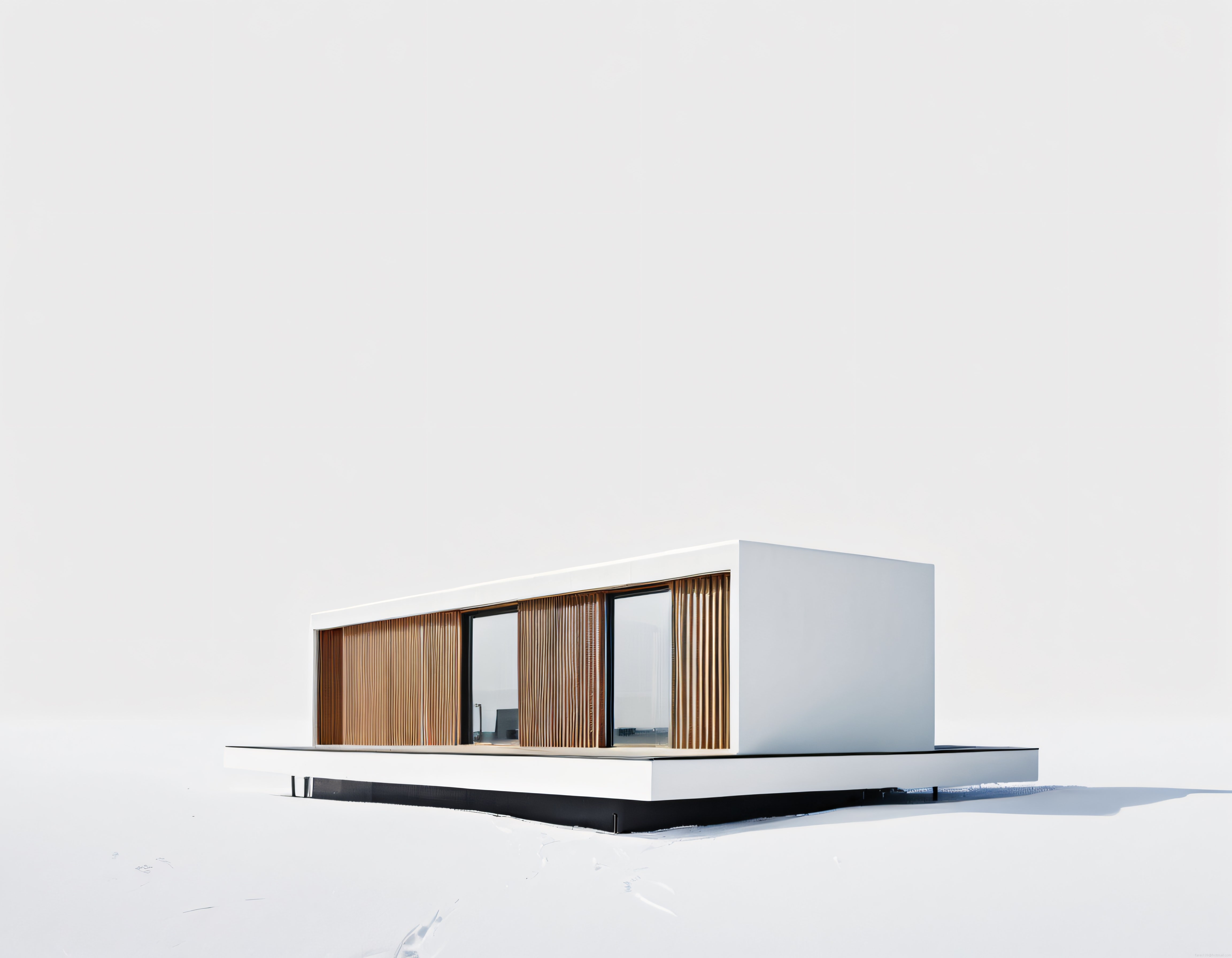 Karlı Beyaz Arka Planda Modern Minimalist Mimari Villa Tasarımı