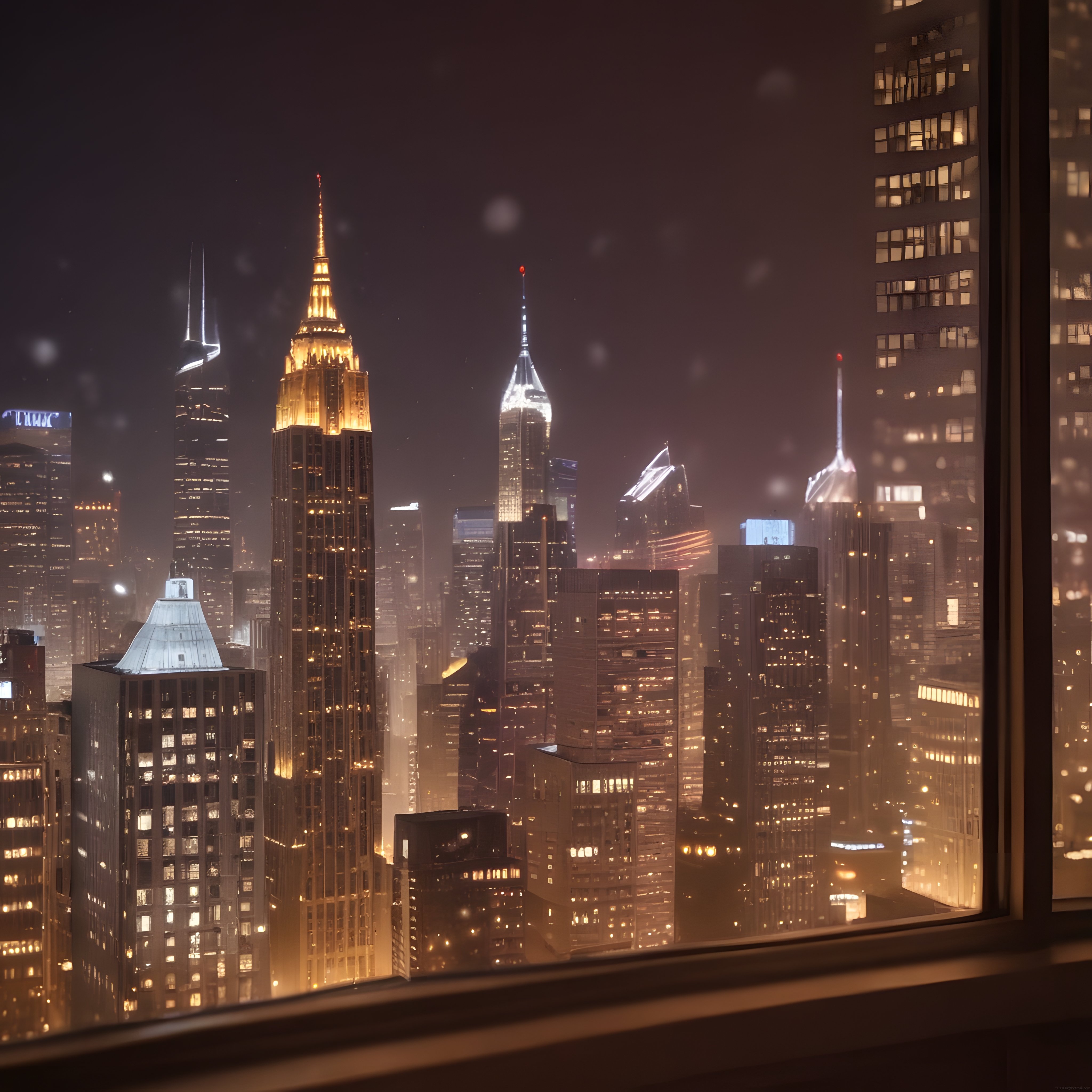 Karlı Bir Gece New York Manhattan Gökdelenleri ve Empire State Işıltısı