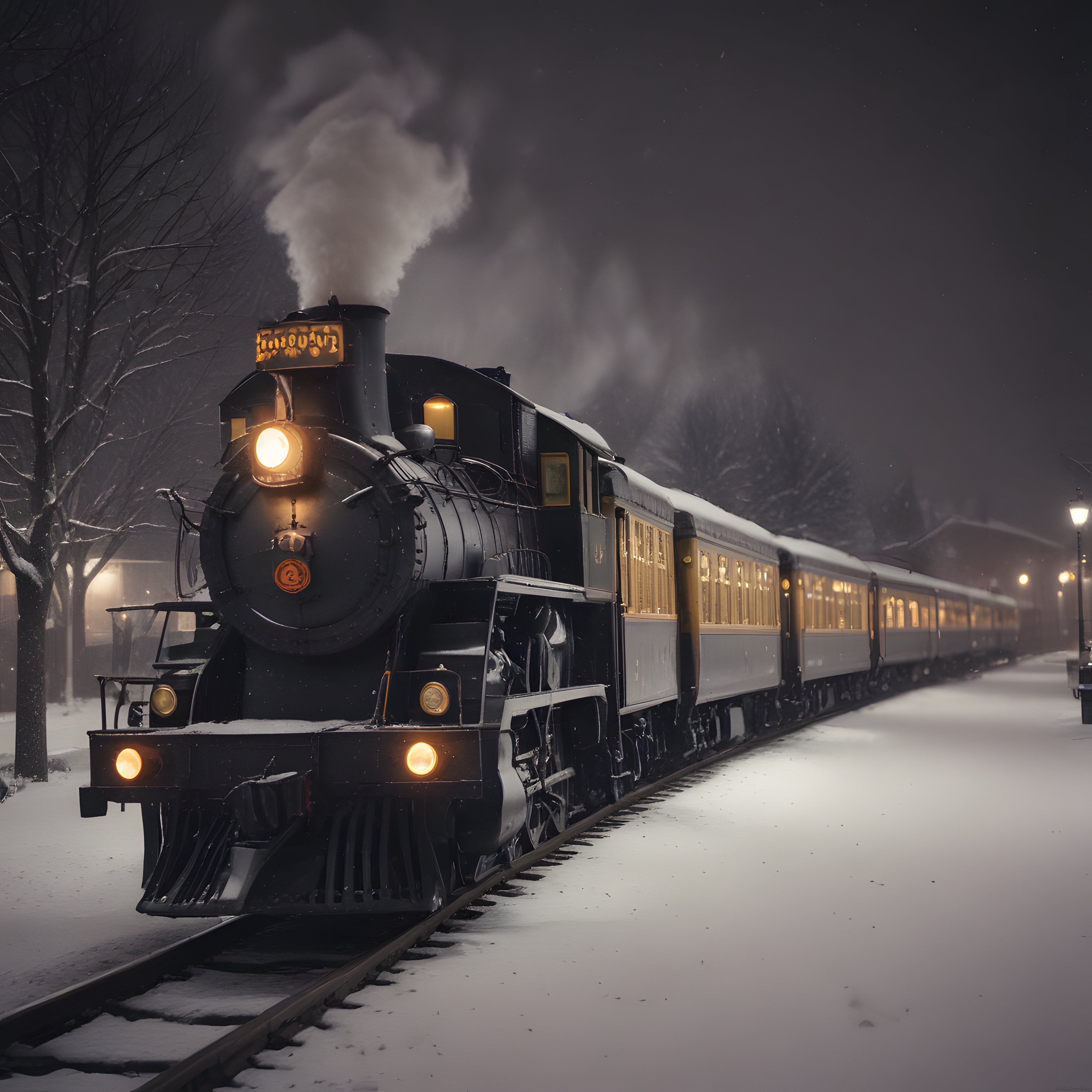 Karlı Bir Gecede Buharlı Tren İstasyonu: Nostaljik Yolculuk Atmosferi