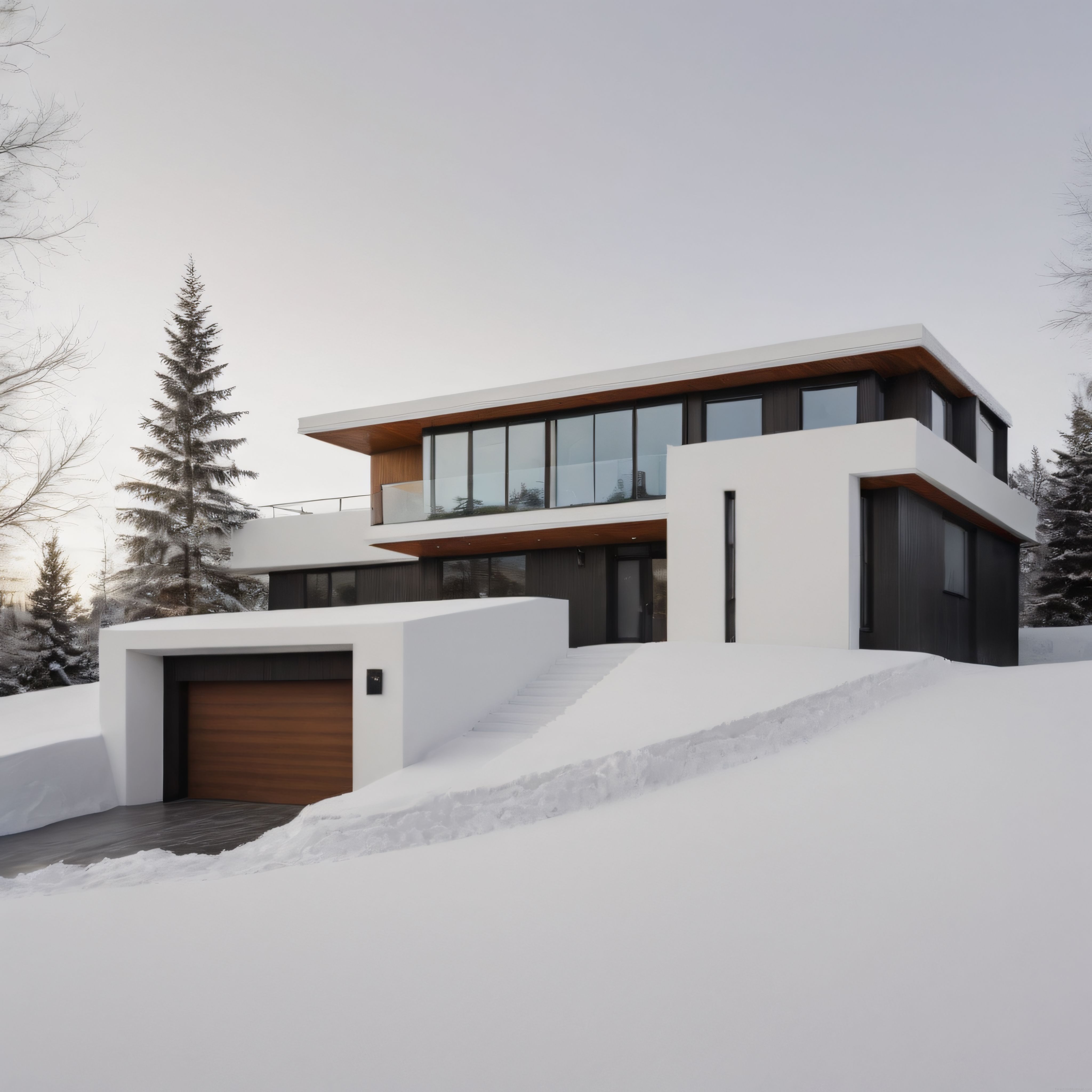 Karlı Dağ Manzarasında Modern Mimari: Cam Cepheli ve Ahşap Detaylı Lüks Villa