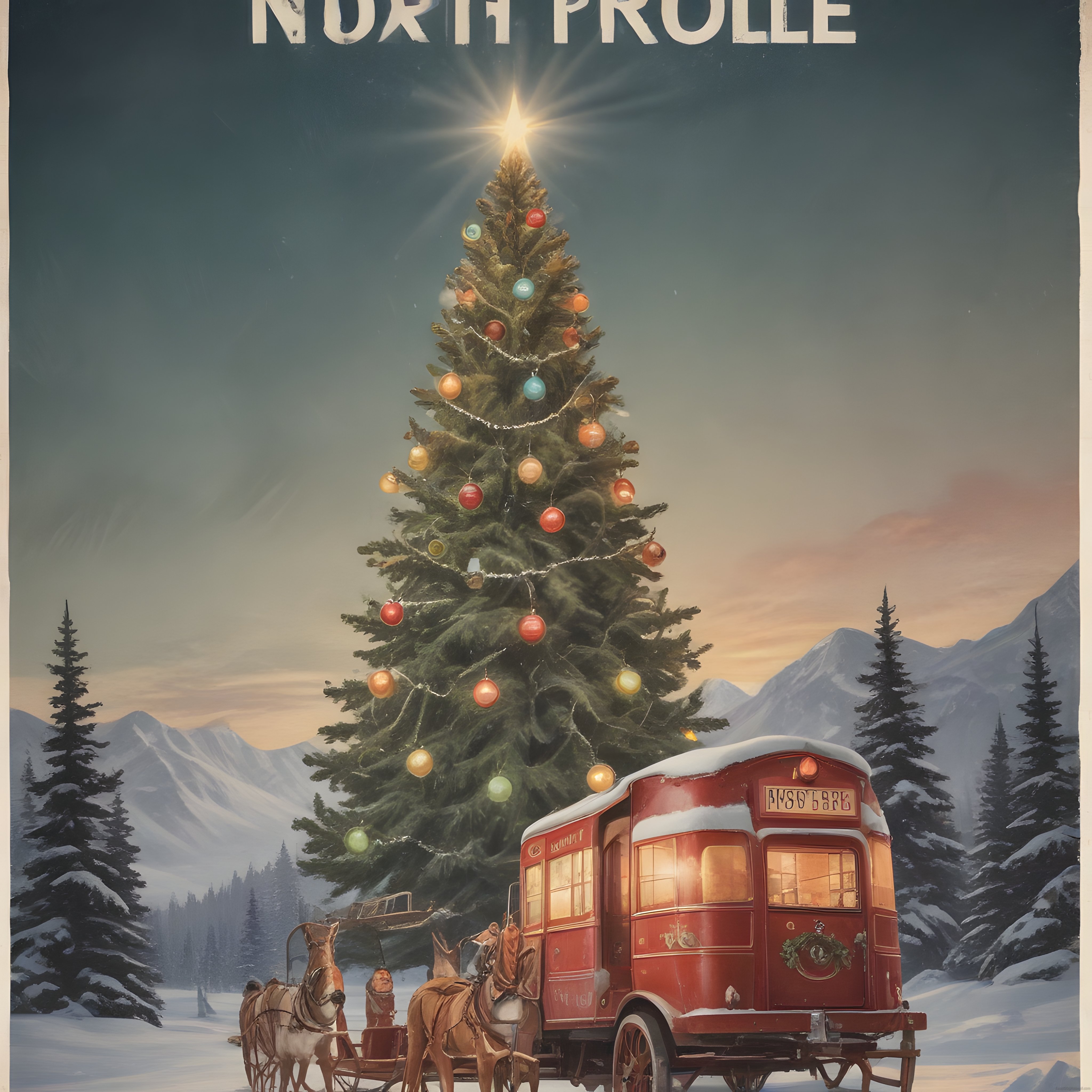 Karlı Dağlar Arasında Işıldayan Devasa Noel Ağacı ve Nostaljik Karavan