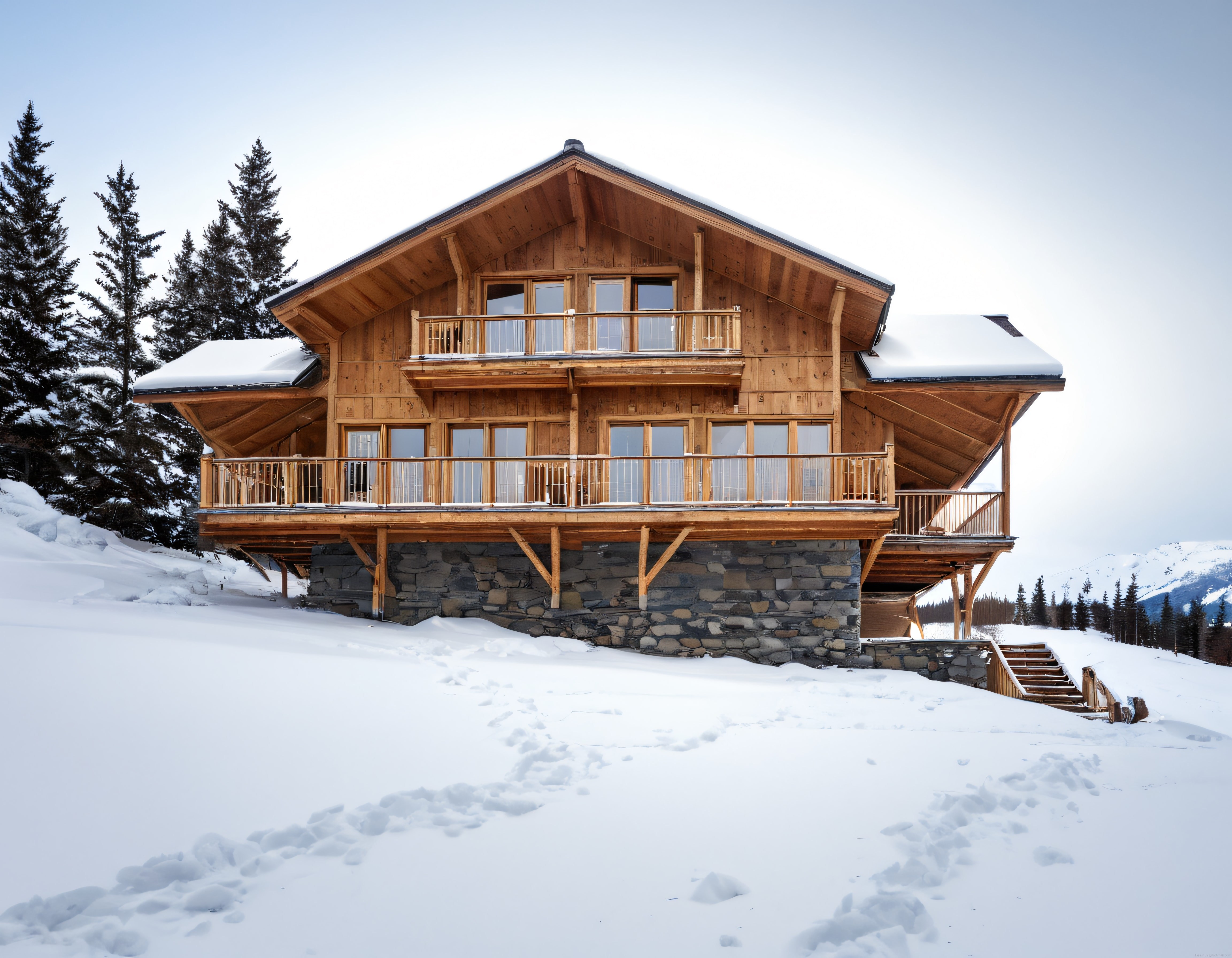 Karlı Dağlarda Büyüleyici Ahşap Chalet: Kış Manzaralı Dağ Evi