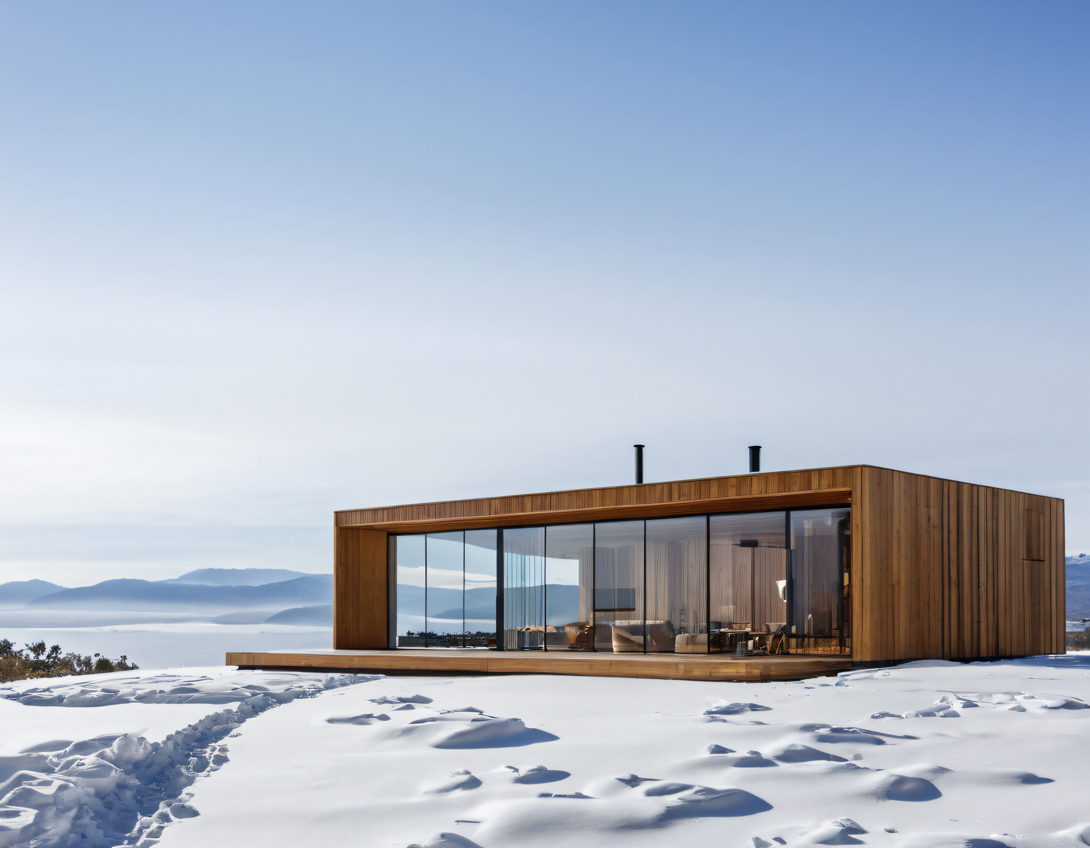 Karlı Dağlarda Cam ve Ahşapla Modern Minimalist Dağ Evi Tasarımı