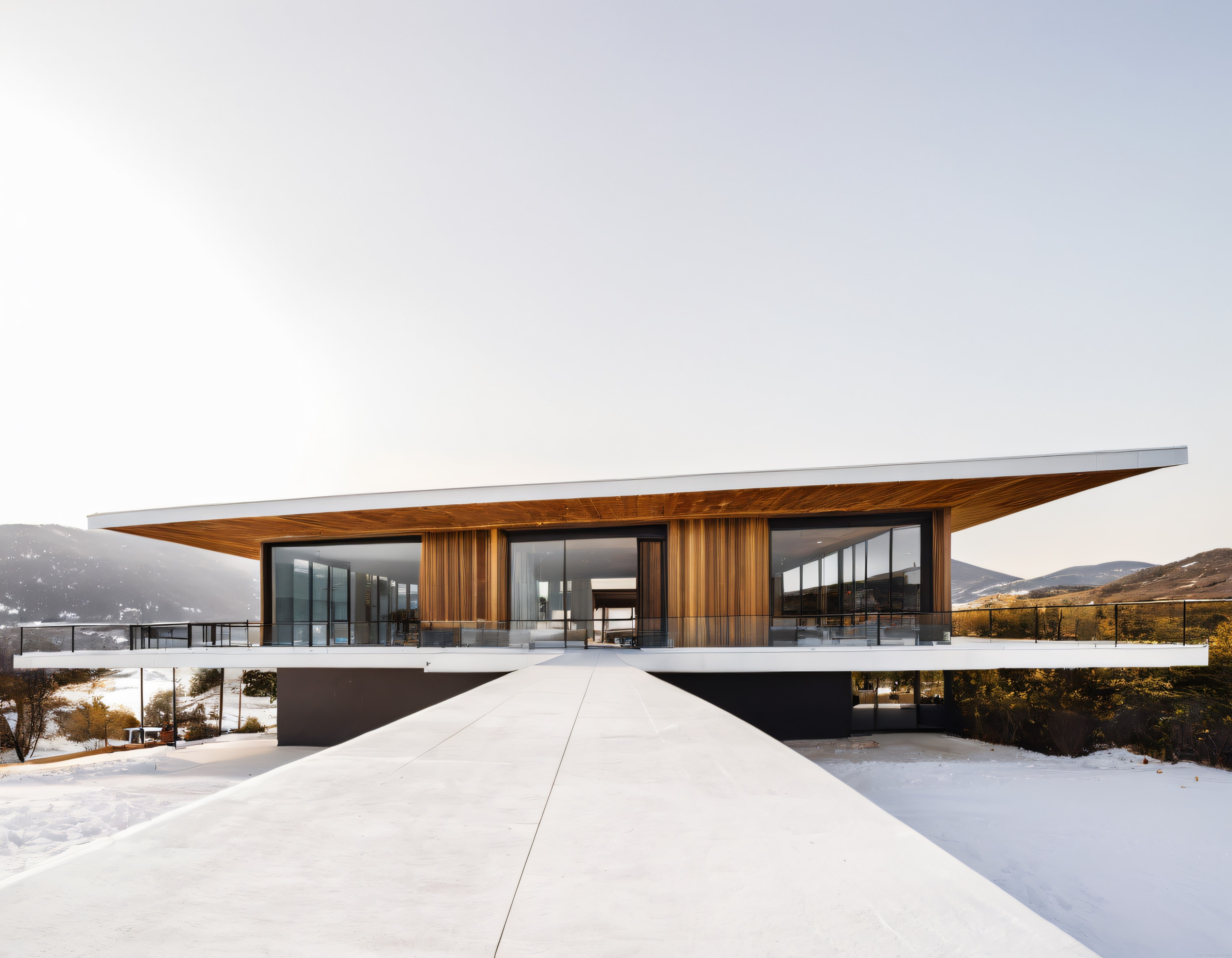 Karlı Dağların Eşsiz Manzarasına Bakan Modern ve Minimalist Lüks Villa