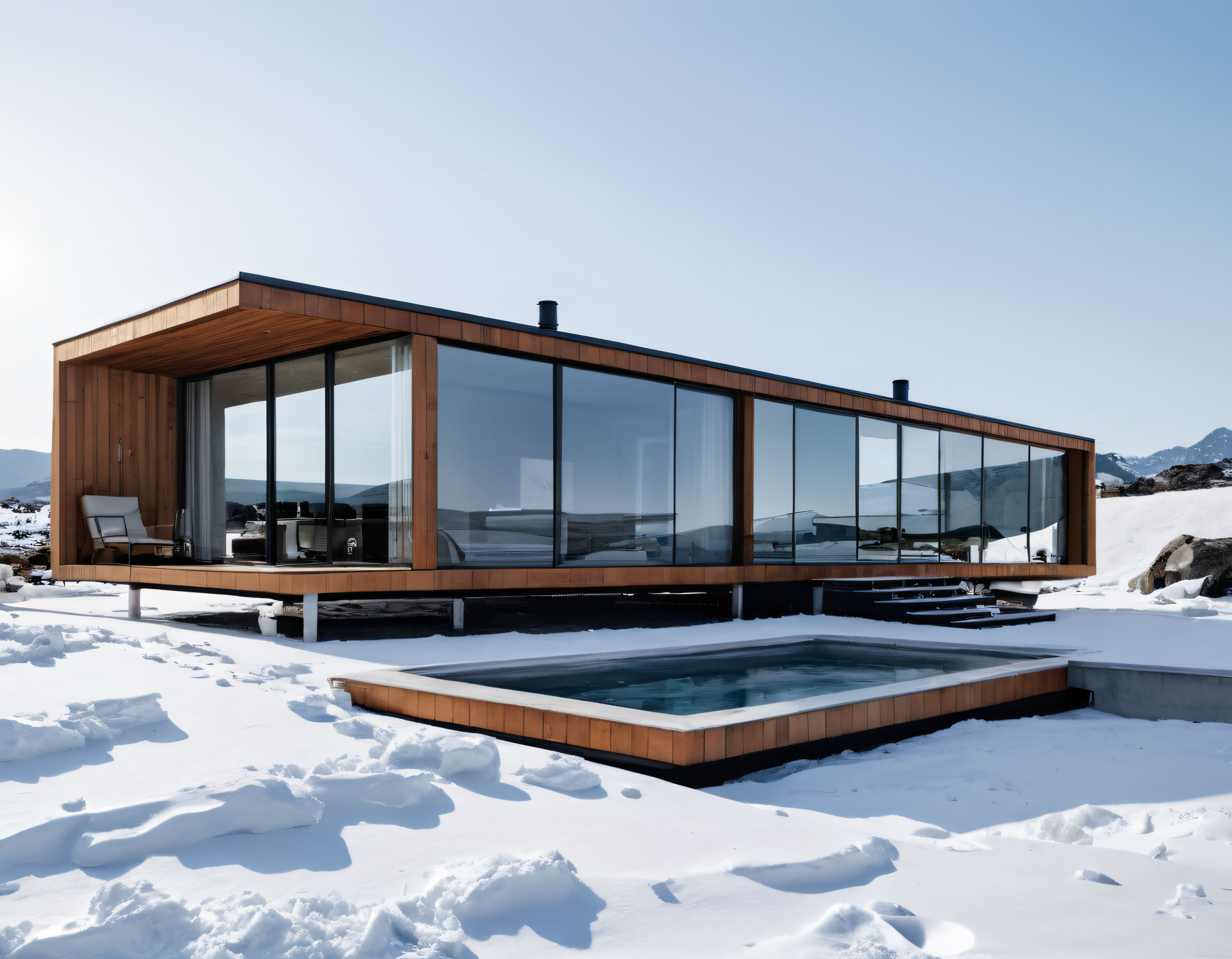 Karlı Dağların Eşsiz Manzarasında Cam Cepheli Modern Lüks Villa Tasarımı
