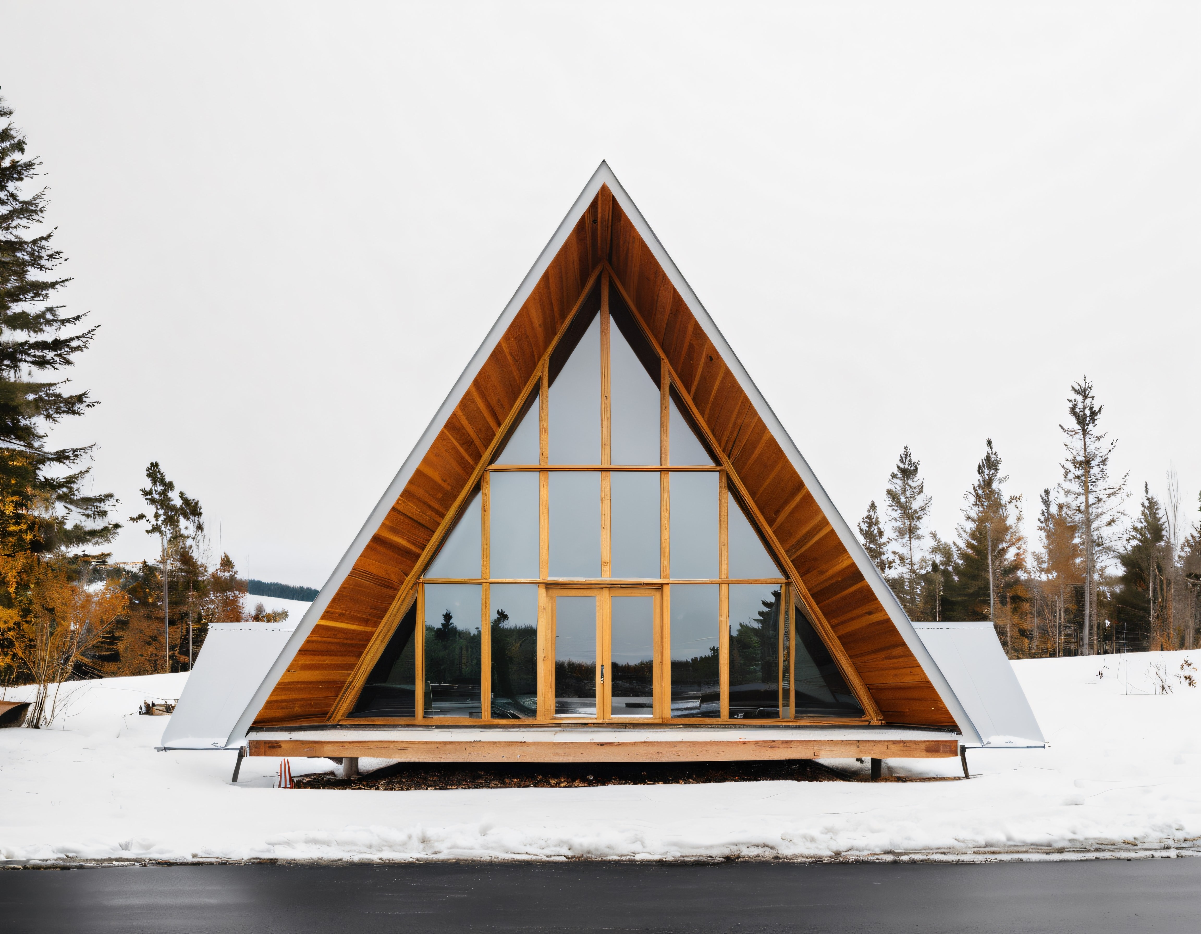 Karlı Dağların Eşsiz Manzarasında Modern A-Frame Ahşap Cam Ev