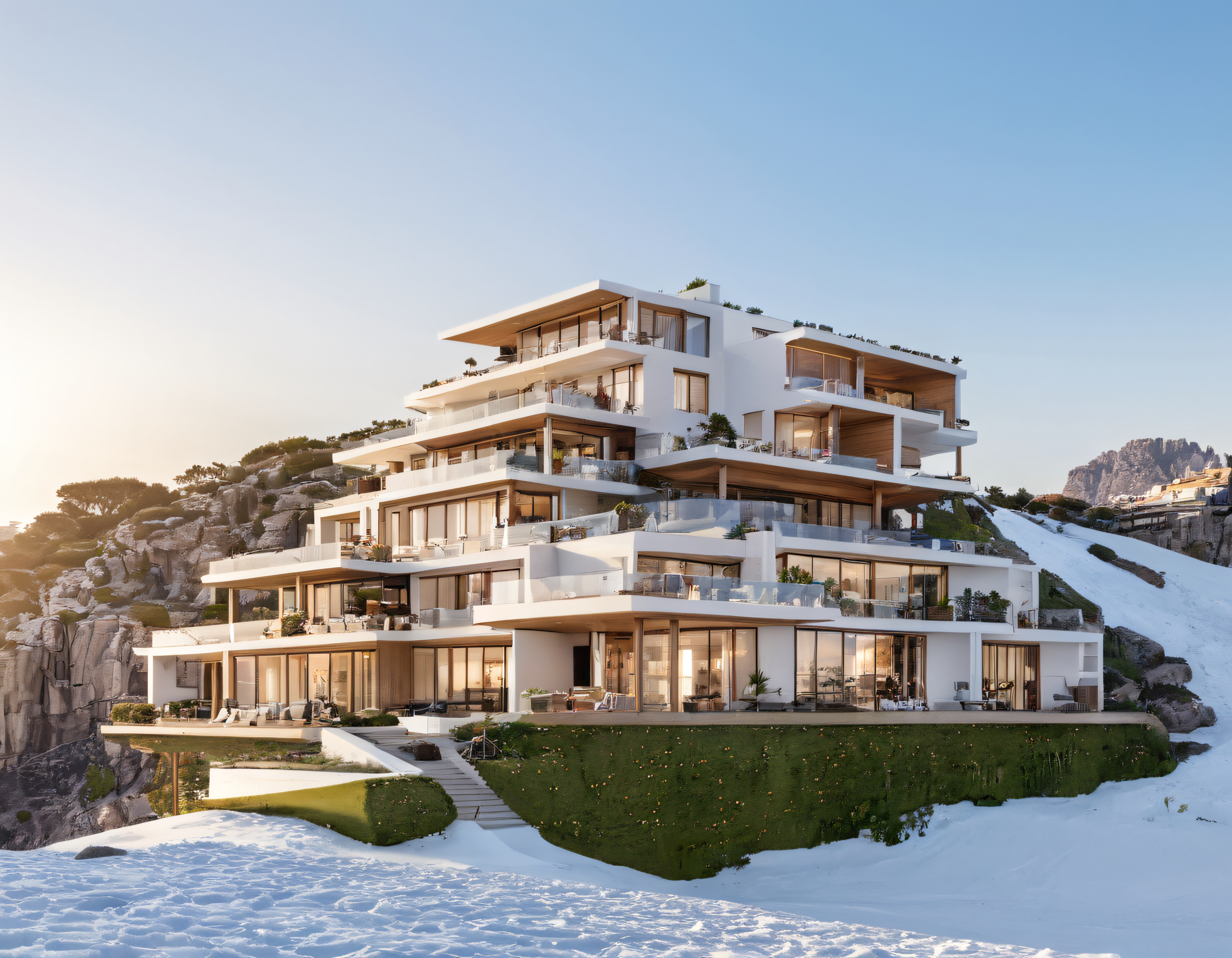 Karlı Dağların Eteklerinde Modern Mimarili Lüks Villa ve Sonsuzluk Havuzu