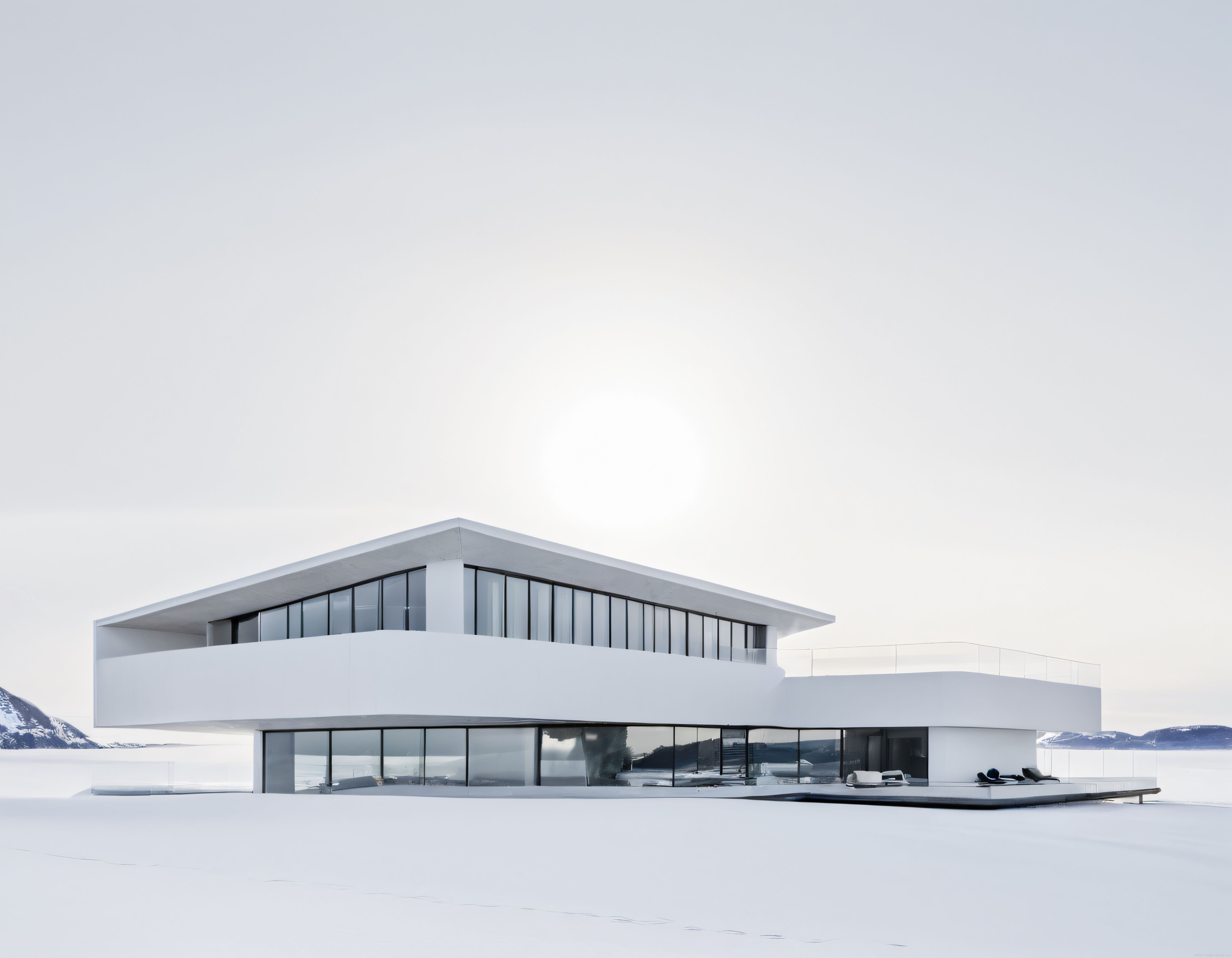 Karlı Dağların Eteklerinde Modern ve Minimalist Bir Villa Tasarımı