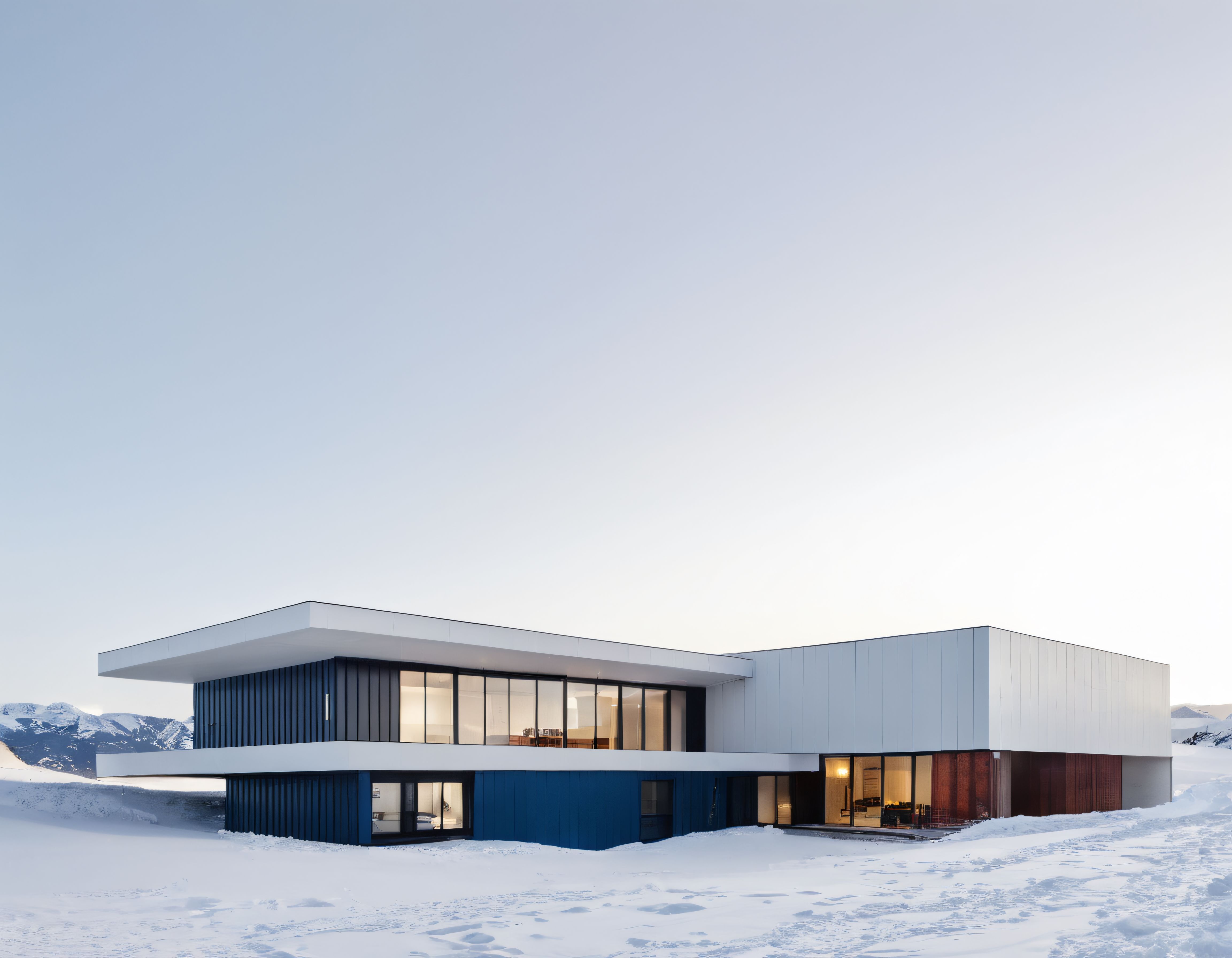 Karlı Dağların Eteklerinde Modern ve Minimalist Bir Villa Tasarımı